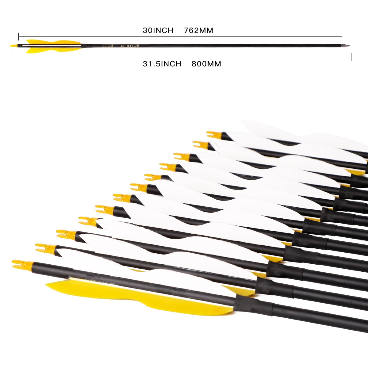 LWANO 31" Carbon Hunting Arrows Archery Target Practice Arrows with 5" Turkey Feathers Spine 500 for Recurve Bow and Compound Bow(Pack of 12) (7.8MM Yellow)