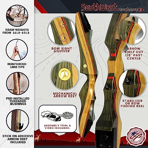 Spyder XL Takedown Recurve Bow and Arrow Set ? 64" Recurve Hunting Bow ? Right & Left Hand ? Draw Weights in 30-55 lbs ? USA Based Company ? Perfect for Beginner to Intermediate SpyderXL-30R-WS