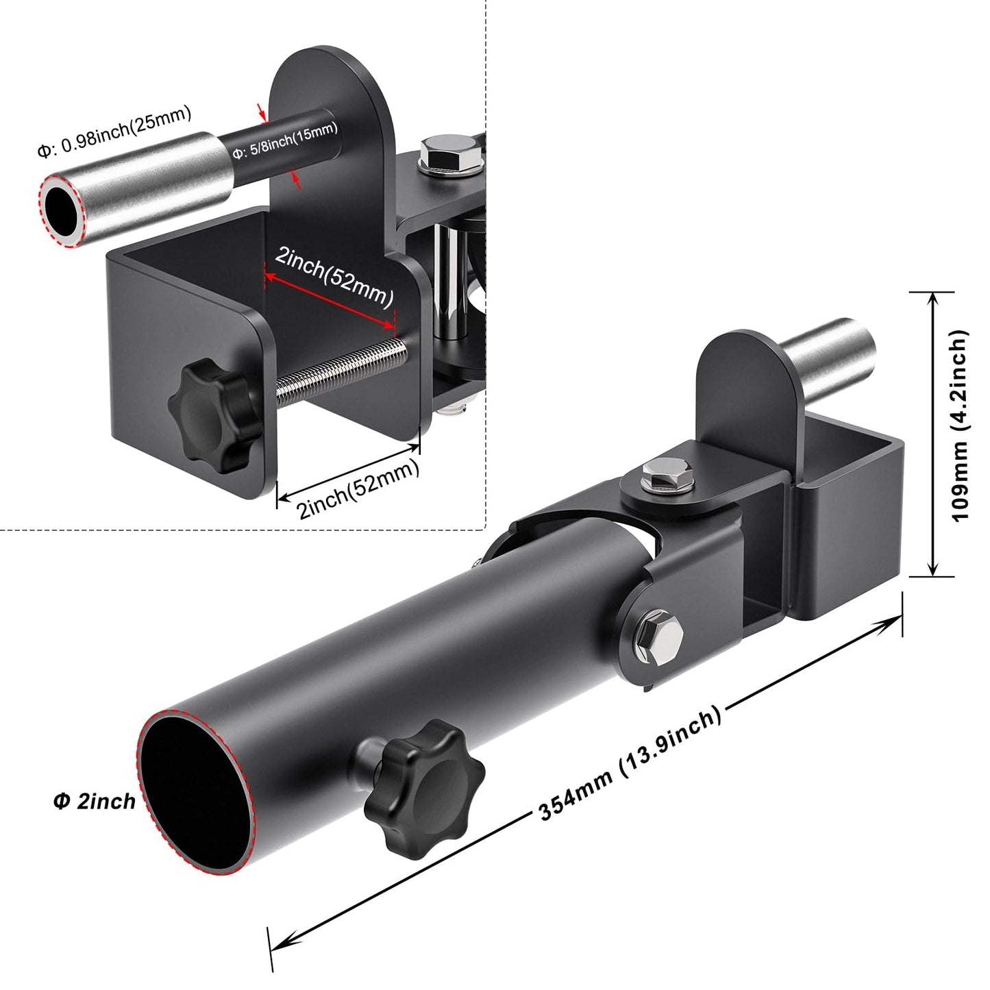 SELEWARE T Bar Row Landmine Attachment for 2" x 2" Power Rack with 5/8" or 1" Hole, Power Cage Attachment for 2'' Barbell Free Swivel Heavy Duty Structure 600 lbs Capacity