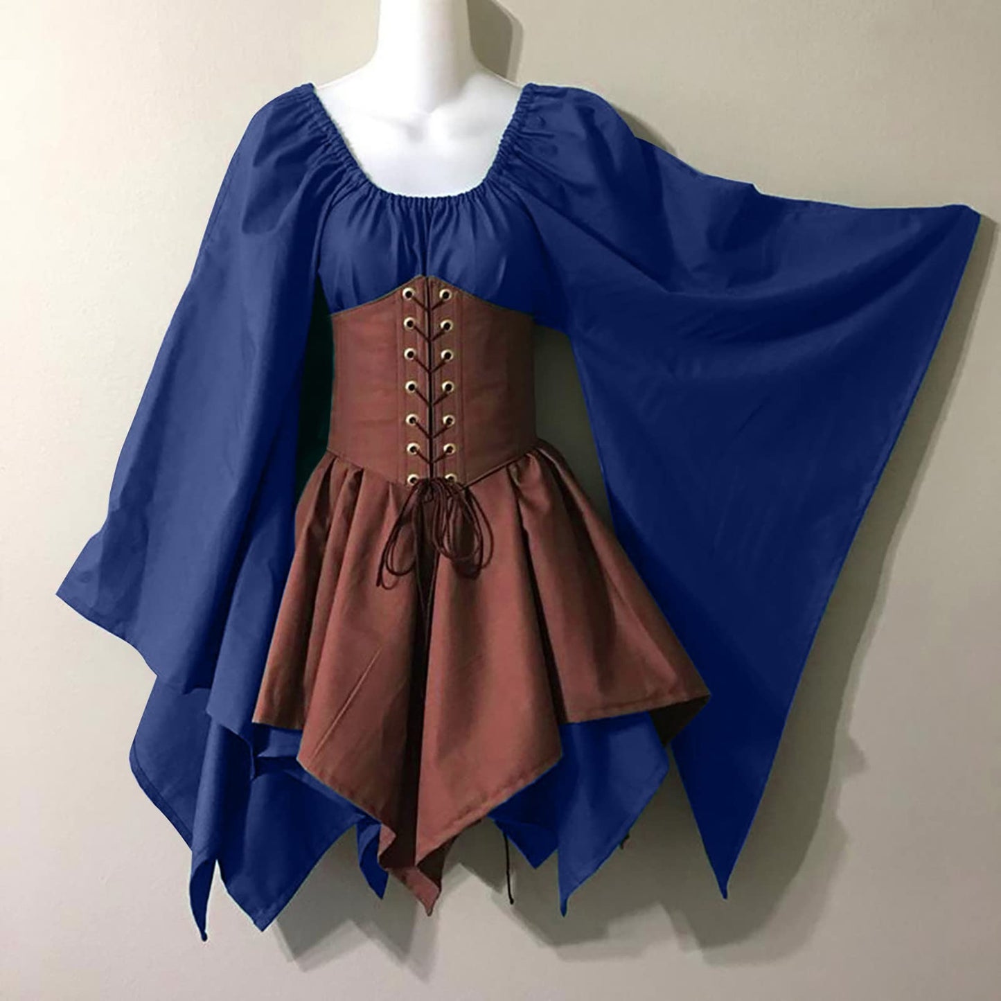 KEGIRLOM Prime Deals of The Day todayWomen's Medieval Renaissance Dress Costume Flare Sleeve Corset Skirt Overskirt Elven Archer Irish Over Gown 2pcs Set,Long Sleeve Gothic Wedding Dress