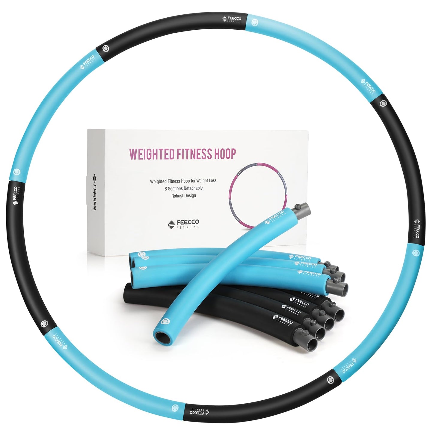FEECCO Weighted Fitness Hoop, 8 Detachable Sections for Weight Loss