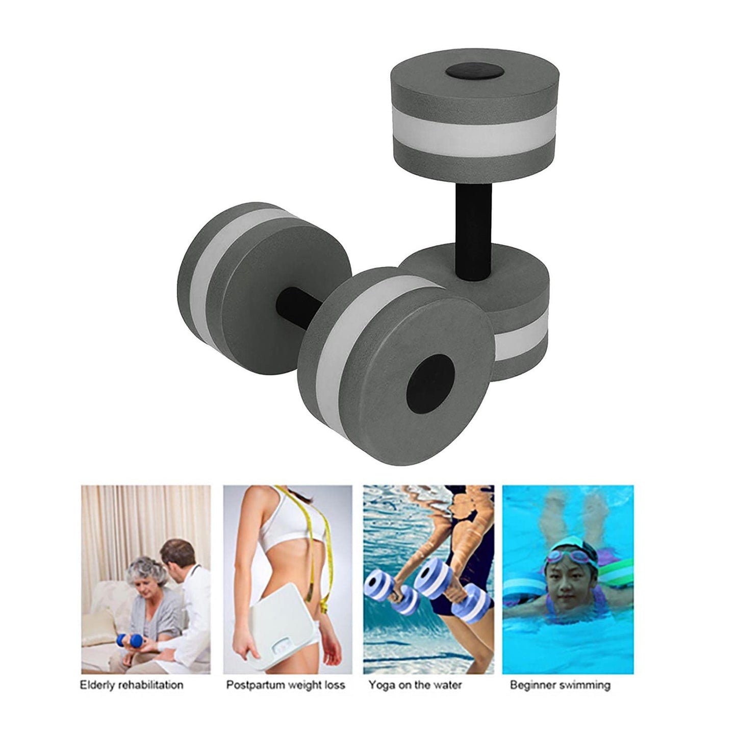 Lagukka Aquatic Dumbbell Set, 2PCS Water Dumbells Pool Resistance Fitness Equipment Foam Aerobics for Weight Loss Gray