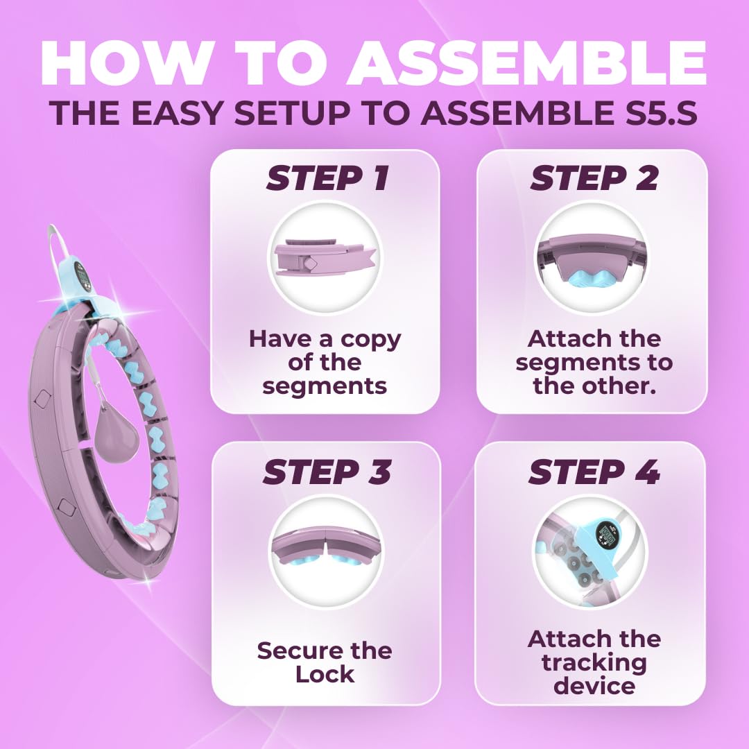 Swiss Activa+ S5.S Silent Weight Loss Hula Hoop with Counter -Waist Size 22-44in - Infinity Hoop- Smart Weighted Hula Hoop- Smart Hula Hoop- Weighted Hula Hoops for Women- Weight Hula Hoop