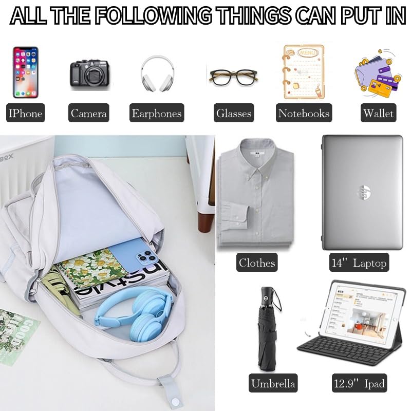 Kawaii Backpack with 21Pcs Accessories Anime Cartoon Anti-Theft Travel Aesthetic New Semester Gifts Bag with Cute Pins…