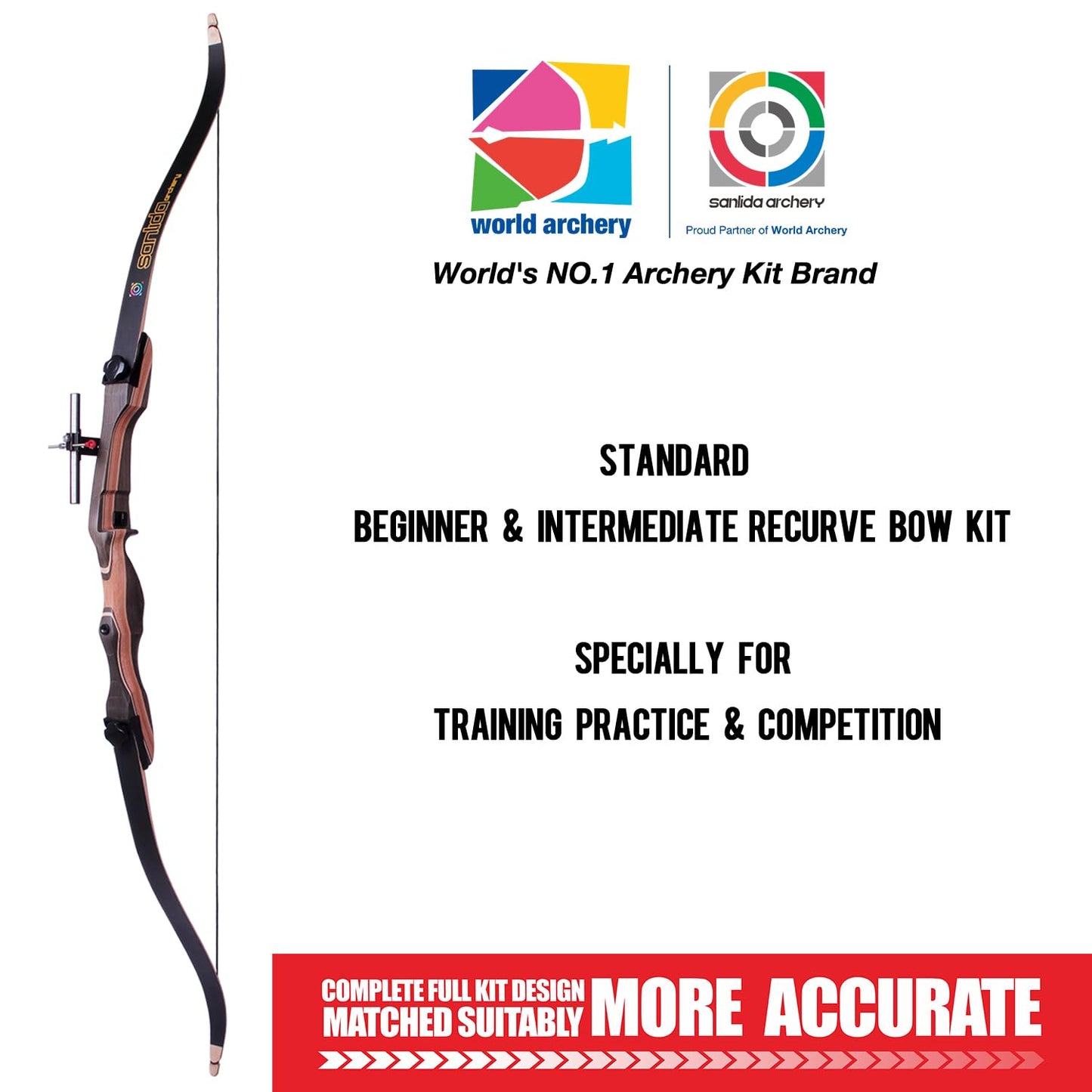 Sanlida Noble Standard Beginner & Intermediate Recurve Bow and Arrows Kit for Adult and Youth, Wooden Takedown Recurve Bow Package for Training, Practice & Competition RH Only (66", 16lbs)