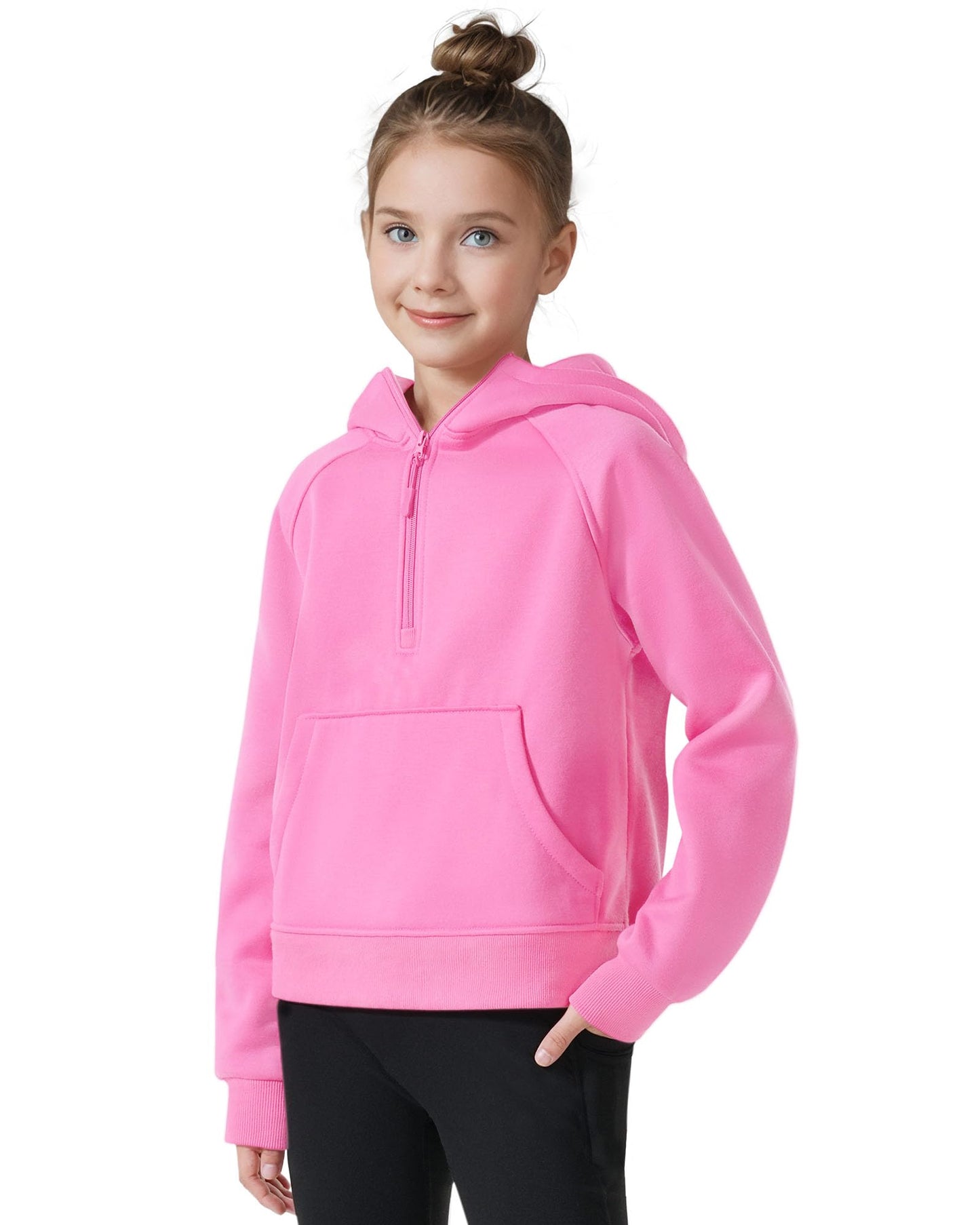 JOCMIC Hoodies for Teen Girls Fleece Sweatshirts Half Zipper Cropped Sweatshirts with Thumb Hole Preppy Winter Clothes Pink 9-10 Years
