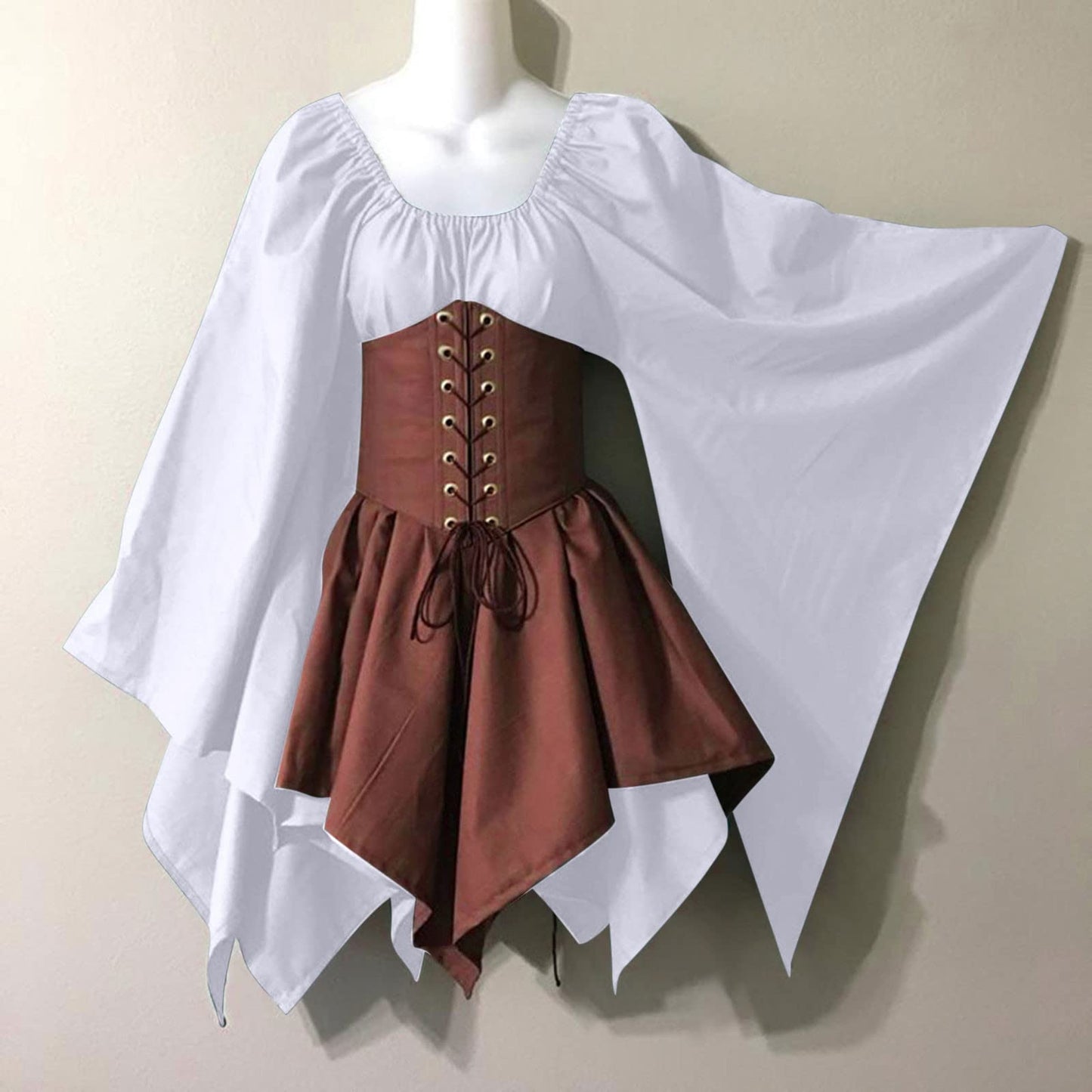 KEGIRLOM Clearance Warehouse Deals Women's Medieval Renaissance Dress Costume Flare Sleeve Corset Skirt Overskirt Elven Archer Irish Over Gown 2pcs Set,Victorian Dressing Gown Women