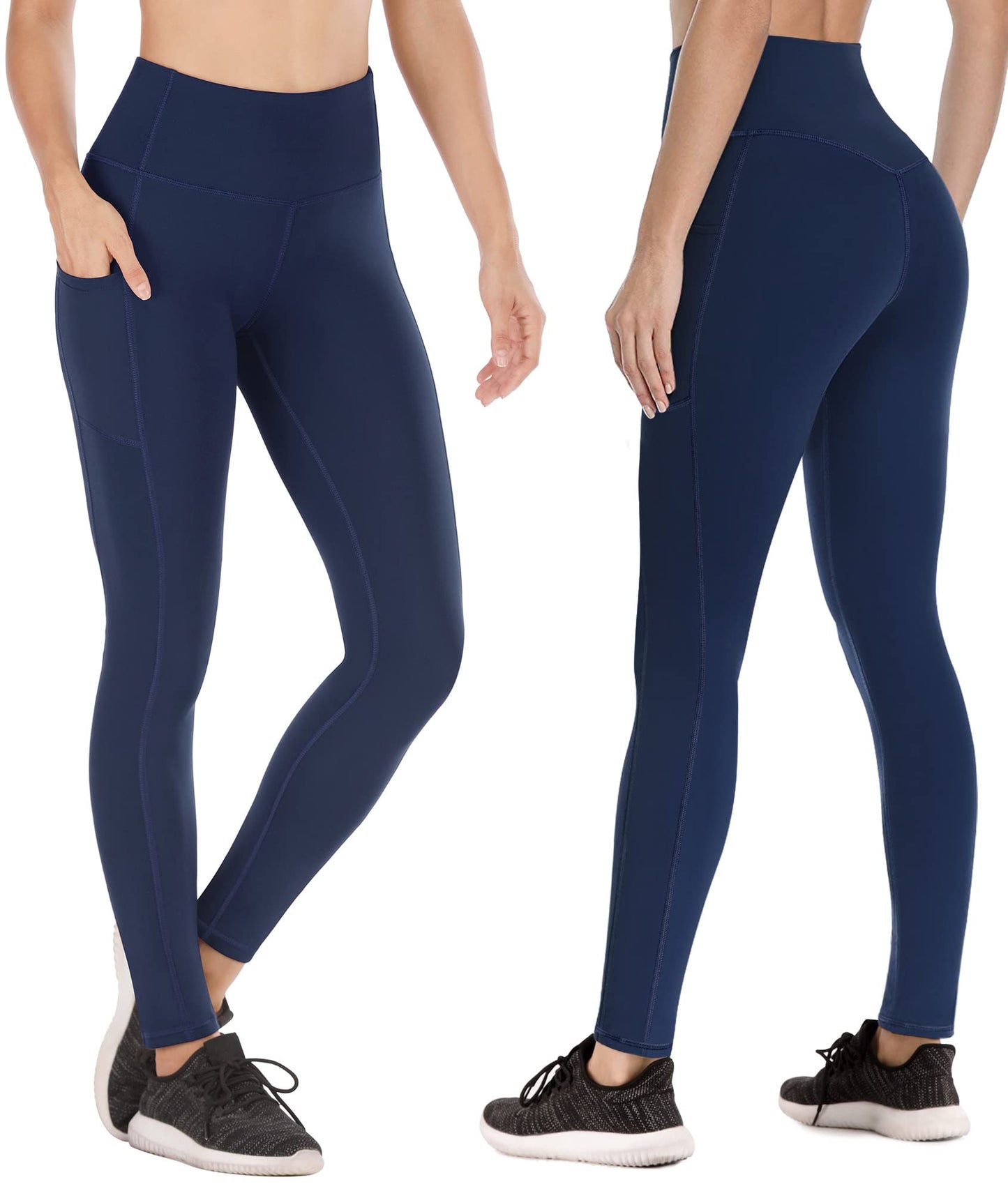 Heathyoga Fleece Lined Leggings with Pockets for Women Thermal Leggings Warm Leggings Women Winter High Waisted Yoga Pants Blue
