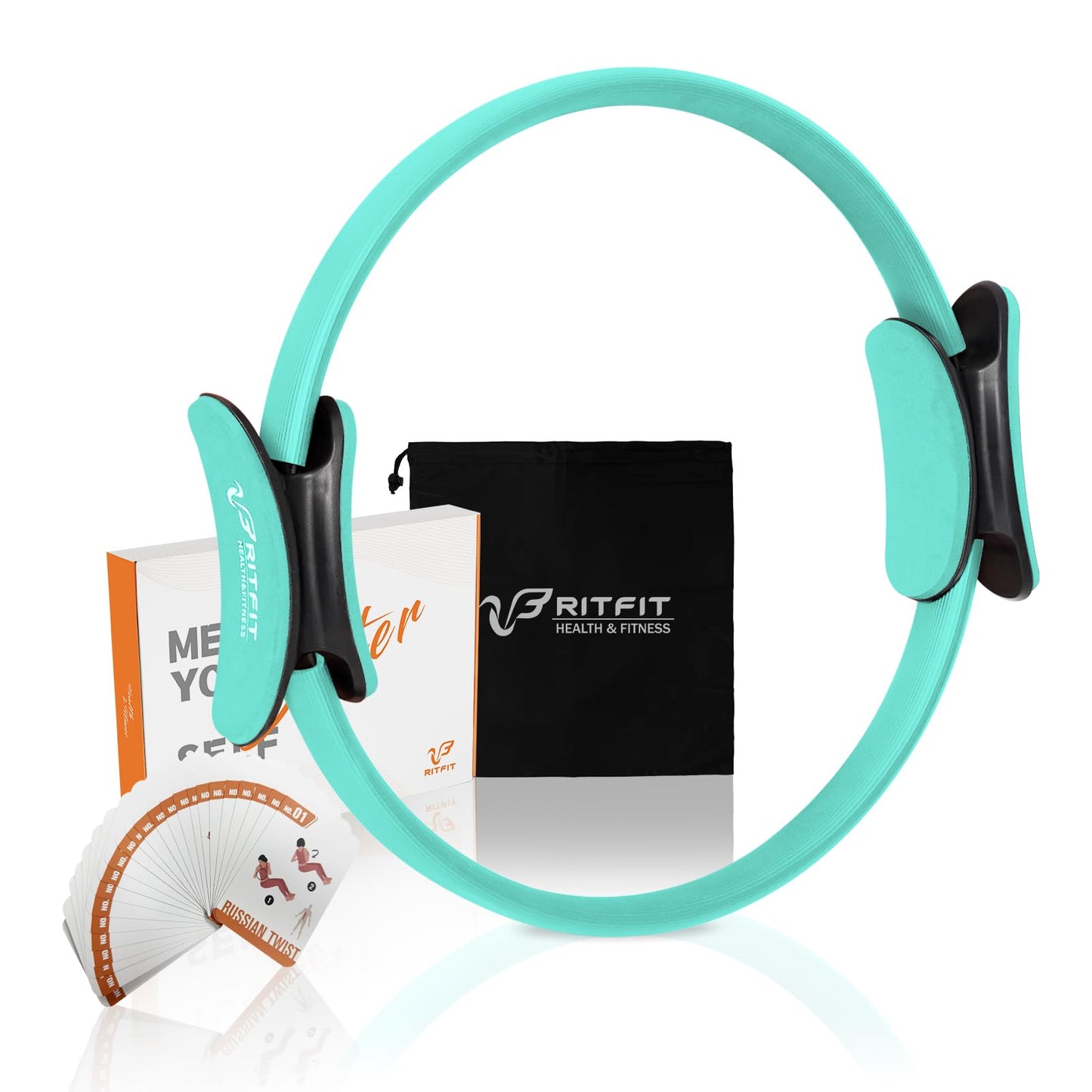 RitFit Pilates Ring Circle- 14 Inch Magic Fitness Circle for Toning Inner & Outer Thighs, Bonus Workout Guide Included (Cyan)
