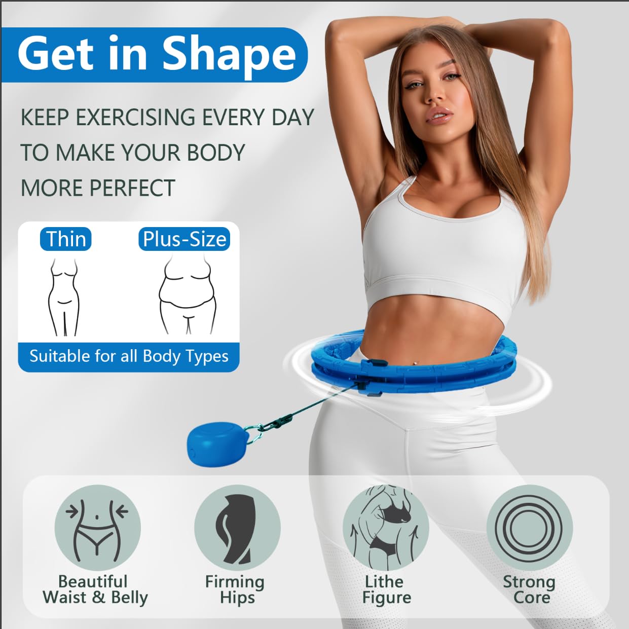 Leann L!fe 28 Knots Waist 56”, Complete U1 Type Smart Weighted Hula Hoop for Adults Weight Loss with Magnetic Lock, Exclusive Custom Colors, Infinity Hoop Plus Size, Abdominal Toner, Navy Blue