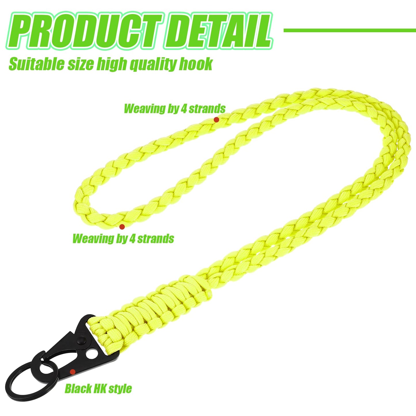 Frienda 2 Set Heavy Duty Paracord Lanyard Necklace Whistles Strap Braided 550 Keychain Lanyard for Outdoor Activities (Yellow)