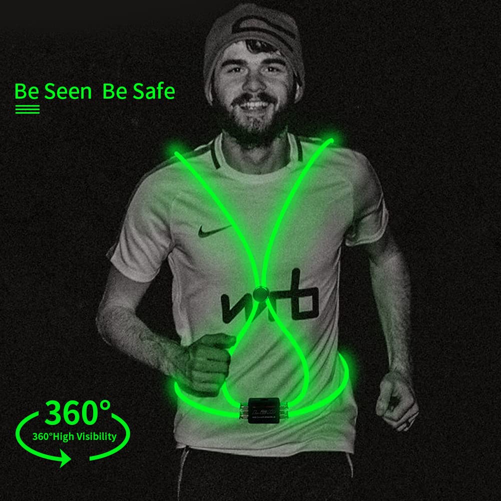 LED Reflective Vest, LED Reflective Running Vest Lights for Runners, Safety USB Rechargeable Running Vest for Men/Women, Three Light Modes, Waterproof LED Light Vest for Running, Cycling or Walking