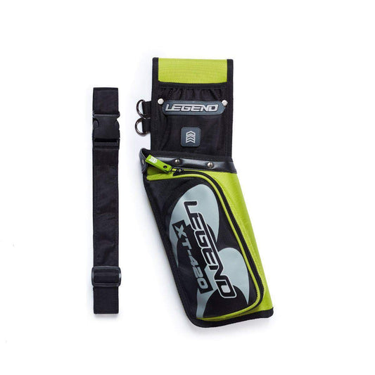 Legend XT420 Archery Field Quiver for Arrows - Right Handed Archery Hip Quiver with Belt, 3 Arrow Compartments - Storage Pocket for Archery Accessories - Nylon Material - 5.25"x1.5"x16" Green