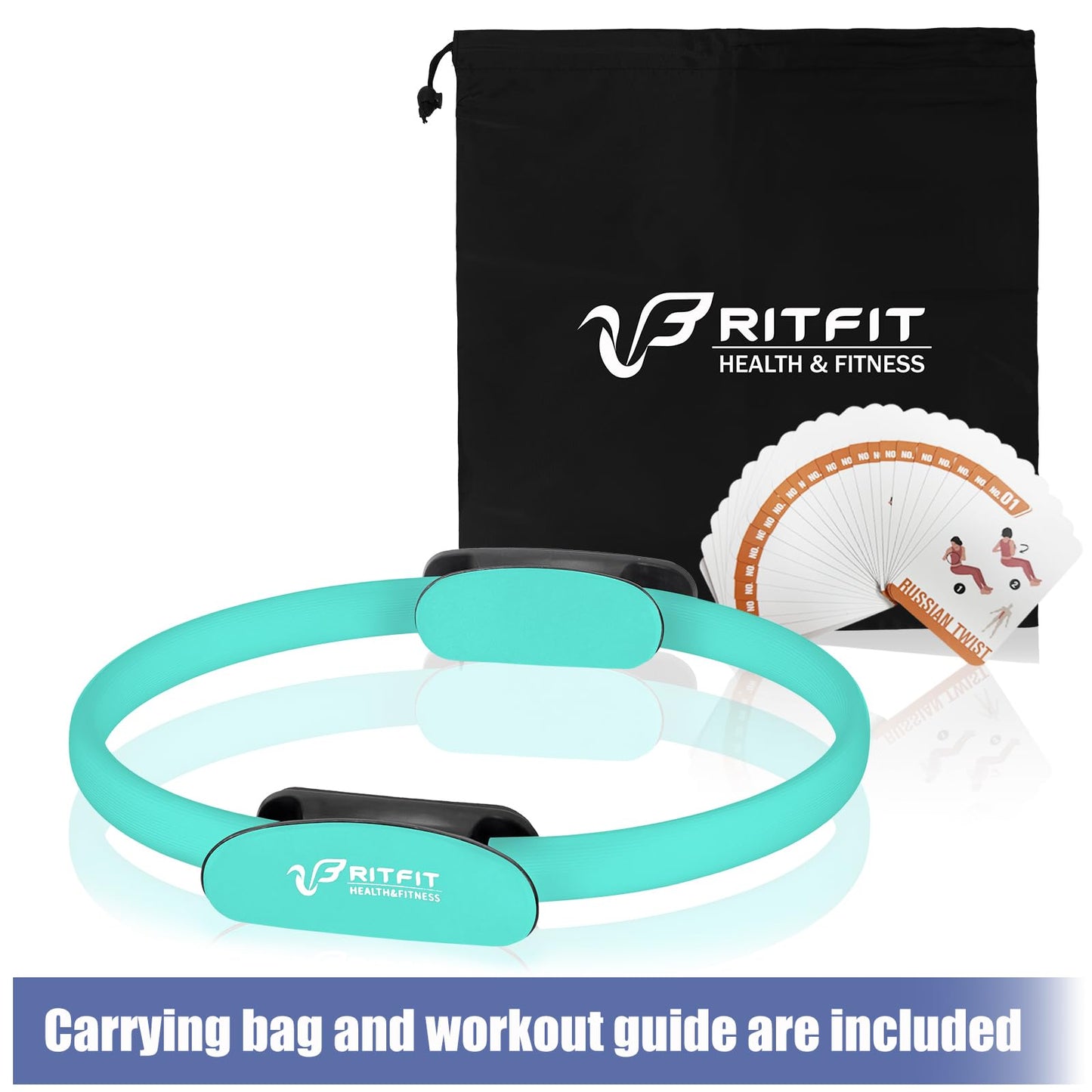 RitFit Pilates Ring Circle- 14 Inch Magic Fitness Circle for Toning Inner & Outer Thighs, Bonus Workout Guide Included (Cyan)