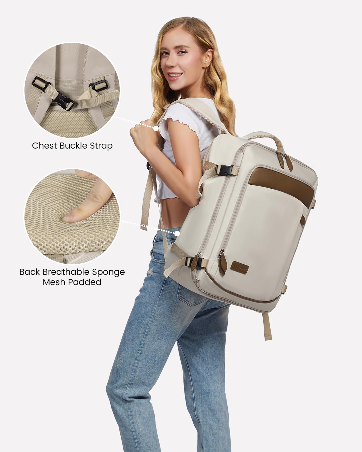 LOVEVOOK Carry on Backpack, 45L Large Travel Backpack for Women Men Airline Approved, Expandable Large Suitcase Backpacks With 4 Packing Cubes, Aer Travel Pack 3, Water Resistant Weekender Bag