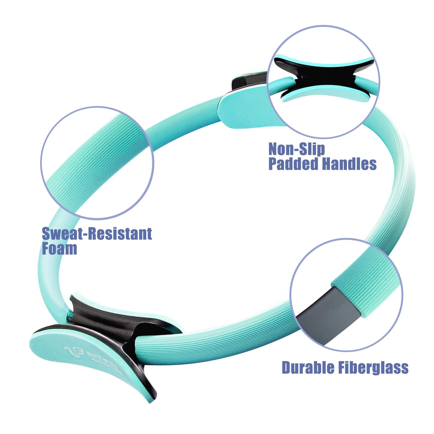 RitFit Pilates Ring Circle- 14 Inch Magic Fitness Circle for Toning Inner & Outer Thighs, Bonus Workout Guide Included (Cyan)