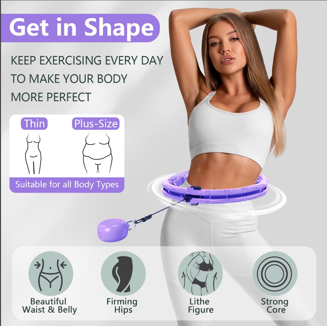 Leann L!fe U1-30 Knots Waist 56”, Magnetic Lock Smart Weighted Hula Hoop for Adults Weight Loss, Infinity Hoop Plus Size, Children Adult Home Outdoors, Fitness Exercise, Abdominal Toner,Light Purple