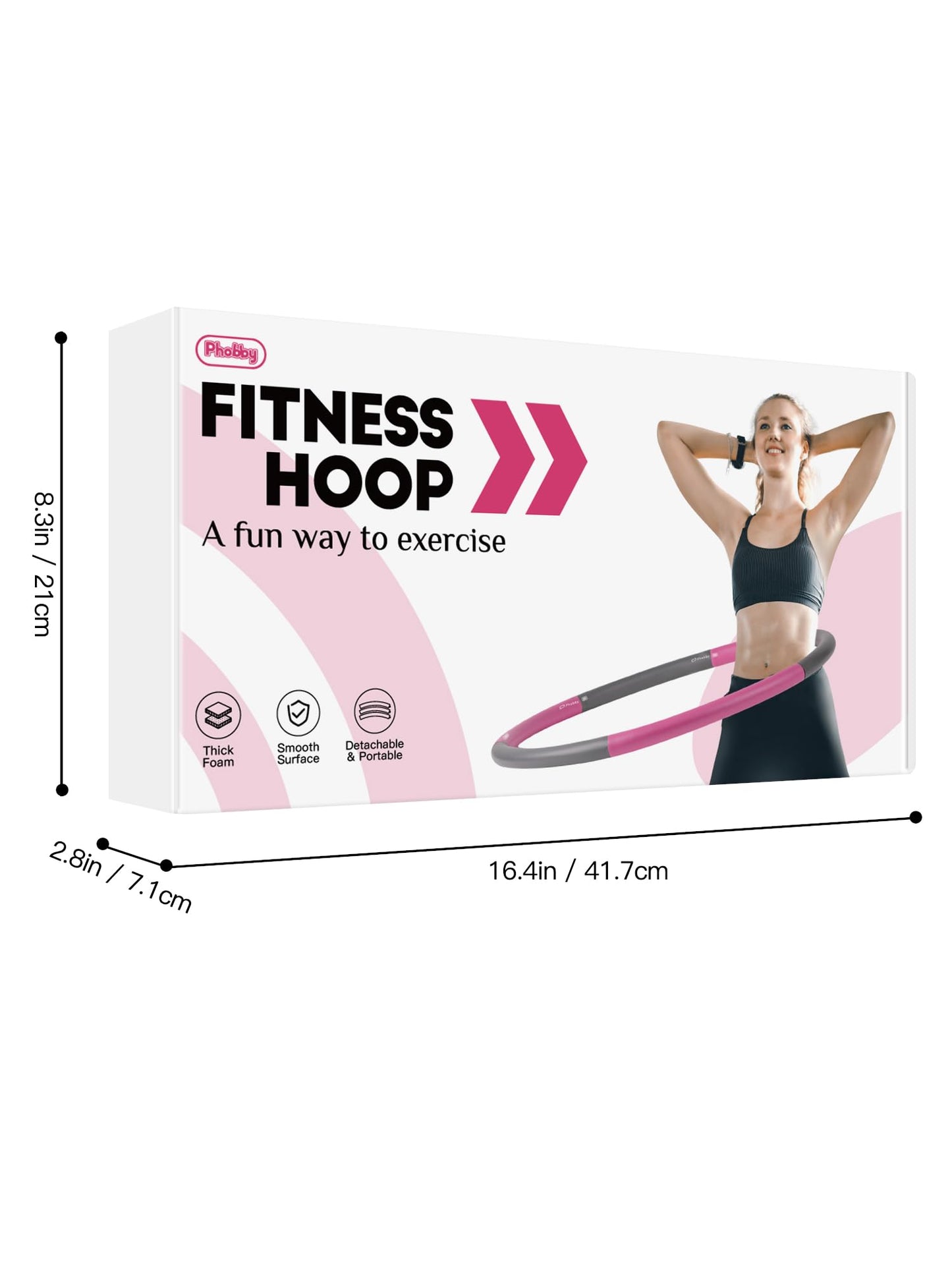 Phobby Weighted Exercise Hoop for Adults, 2.2lb Detachable Fitness Hoop, Adjustable Hoop with Jump Rope, Tape Measure and Carry Bag, Home Gym Workout (Pink Grey)