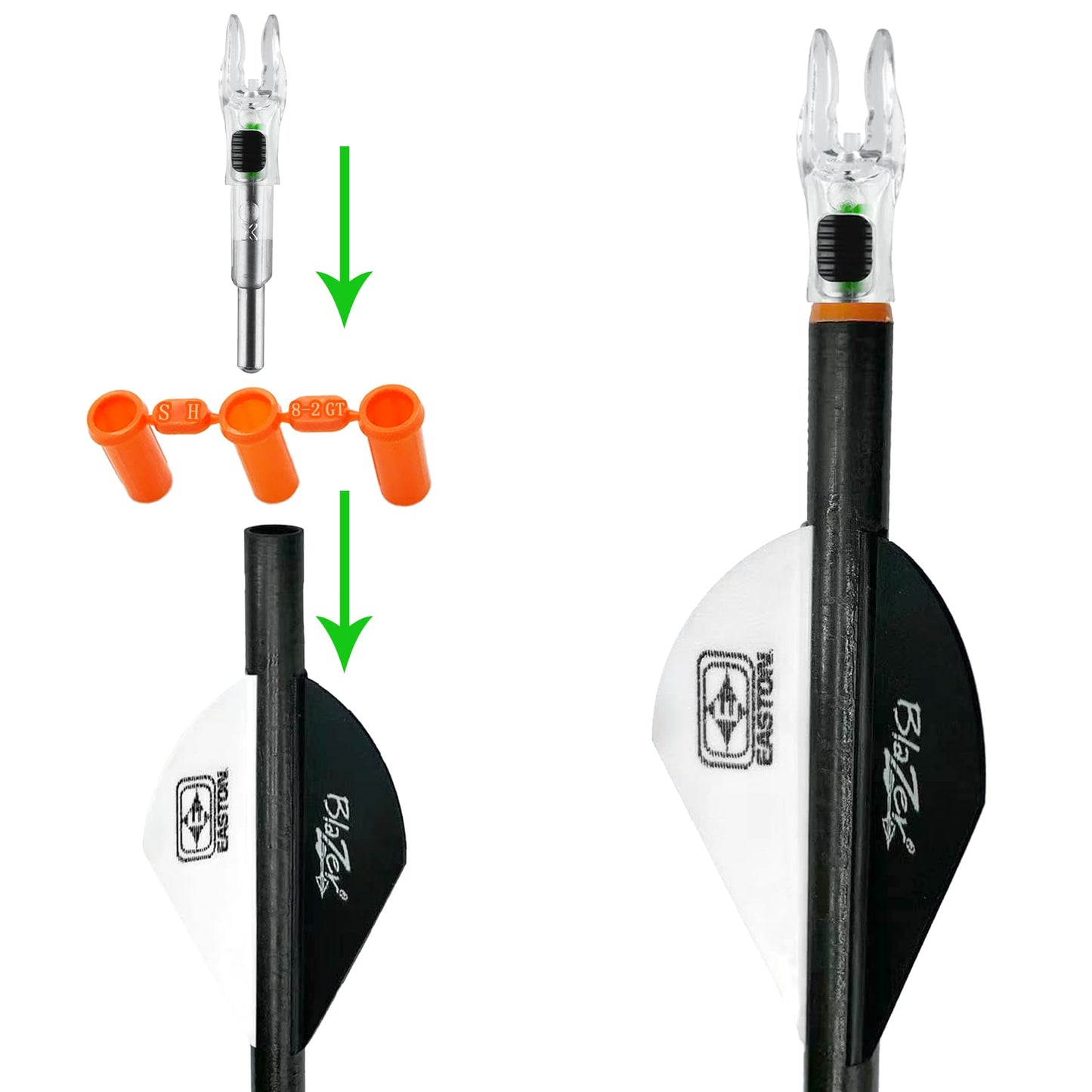 KEAUP 6PCS X Lighted Nocks for Arrows with .204 .233 .244 .246 Inside Diameter with H, S, GT Bushings High-Visibility DEEPOWER LED Arrow Nocks, ON/Off Switch Included