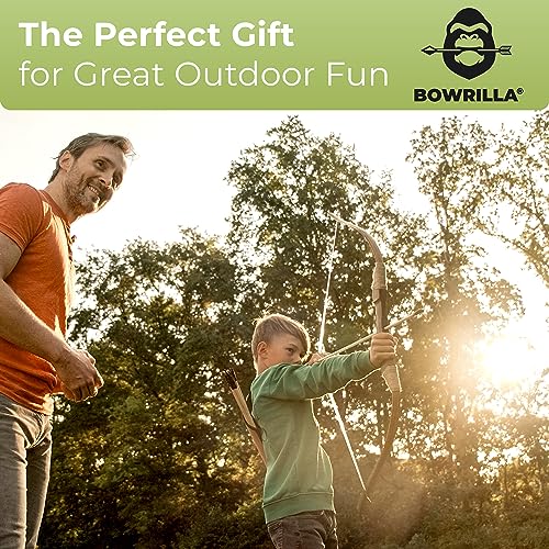 BOWRILLA® Wooden Bow and Arrow for Kids with 10 Arrows, Quiver, 3 Targets & Storage Bag | Kids Bow and Arrow Set for Right- and Left-Handers | Indoor and Outdoor Toys for Children Boys & Girls