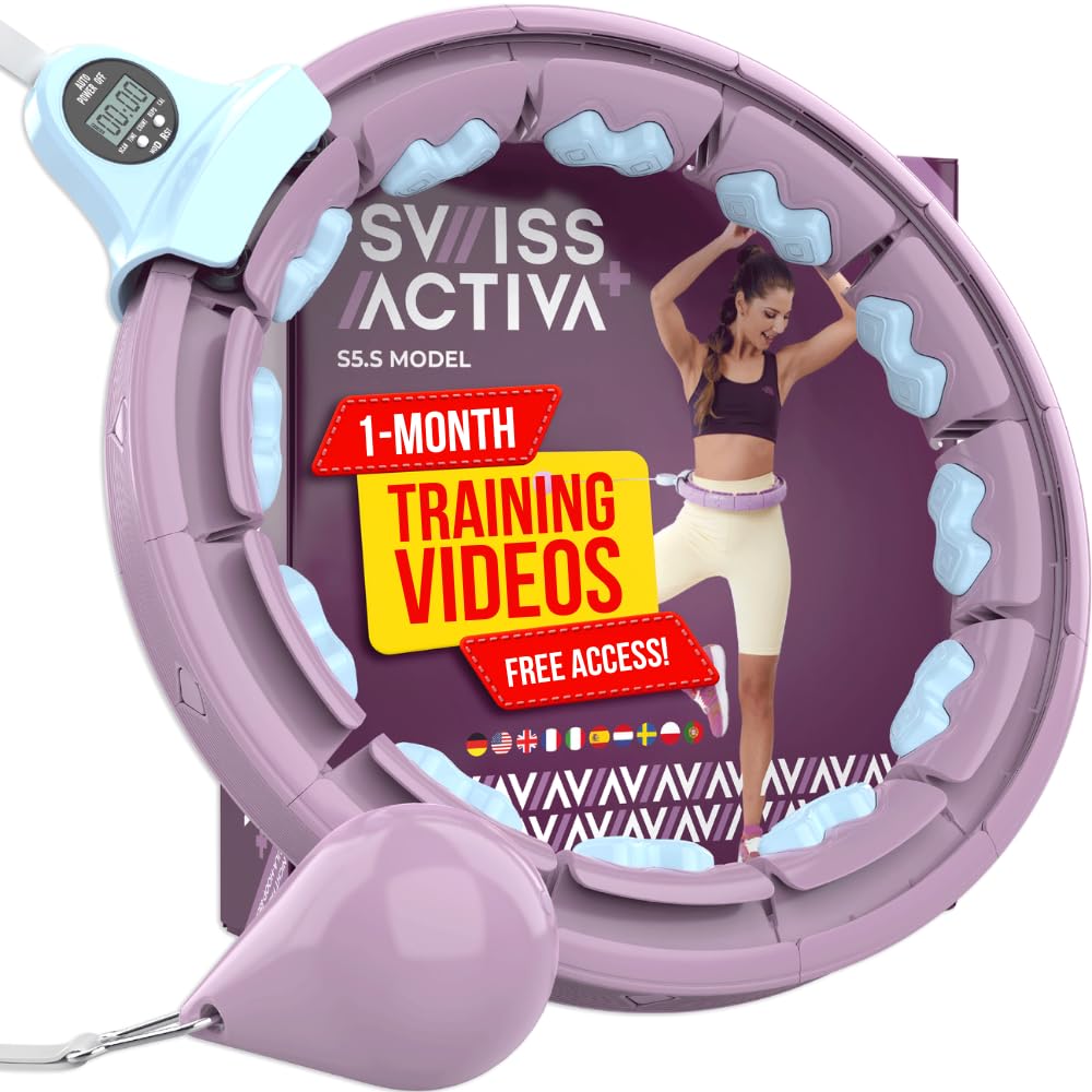 Swiss Activa+ S5.S Silent Weight Loss Hula Hoop with Counter -Waist Size 22-44in - Infinity Hoop- Smart Weighted Hula Hoop- Smart Hula Hoop- Weighted Hula Hoops for Women- Weight Hula Hoop