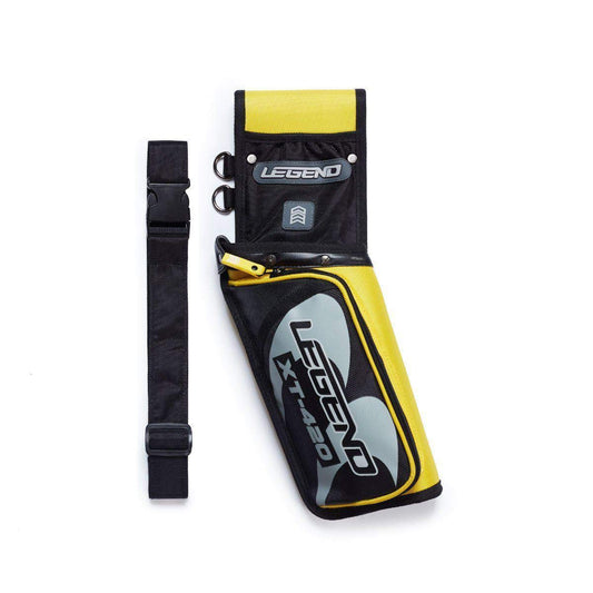LEGEND XT420 Archery Field Quiver for Arrows - Left Handed Archery Hip Quiver with Belt, 3 Arrow Compartments - Storage Pocket for Archery Accessories - Nylon Material - 5.25"x1.5"x16" Yellow