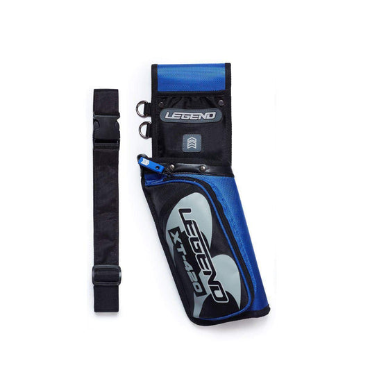 LEGEND XT420 Archery Field Quiver for Arrows - Right Handed Archery Hip Quiver with Belt, 3 Arrow Compartments - Storage Pocket for Archery Accessories - Durable Nylon Material - 5.25"x1.5"x16" Blue