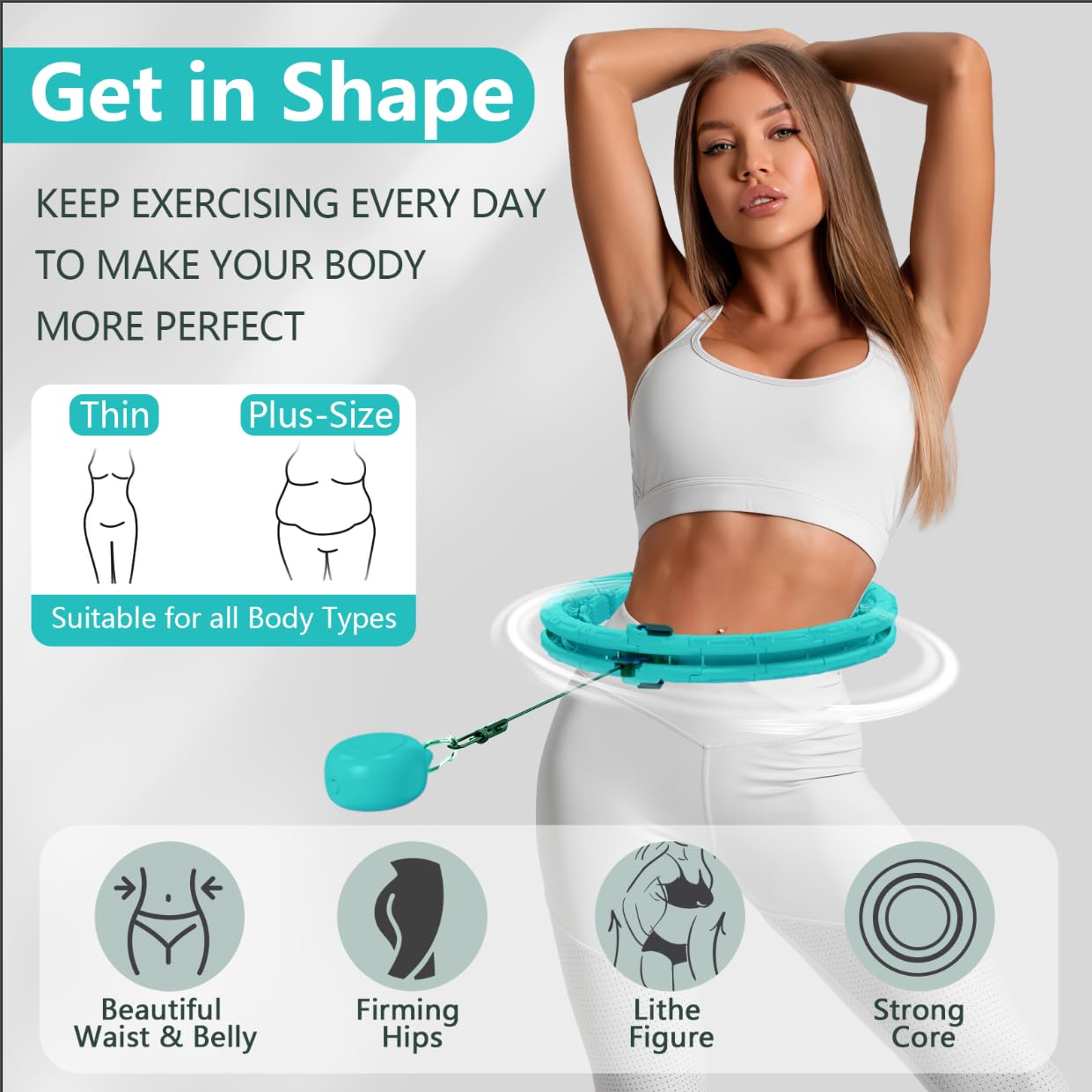 Leann L!fe U1-30 Knots Waist 61”, Magnetic Lock Smart Weighted Hula Hoop for Adults Weight Loss, Infinity Hoop Plus Size, Children Adult Home Outdoors, Fitness Exercise, Abdominal Toner, Light Green