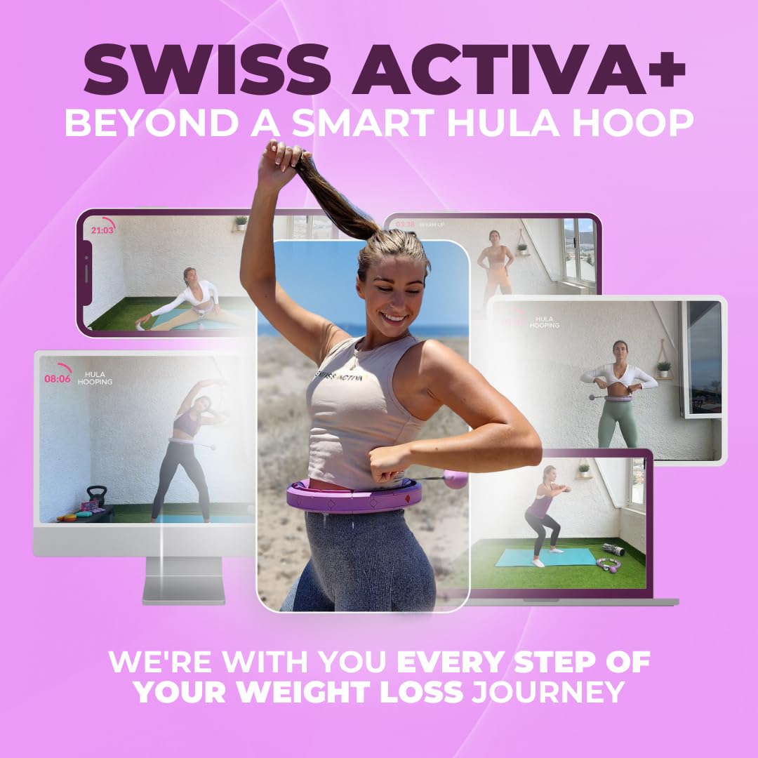 Swiss Activa+ S5.S Silent Weight Loss Hula Hoop with Counter -Waist Size 22-44in - Infinity Hoop- Smart Weighted Hula Hoop- Smart Hula Hoop- Weighted Hula Hoops for Women- Weight Hula Hoop