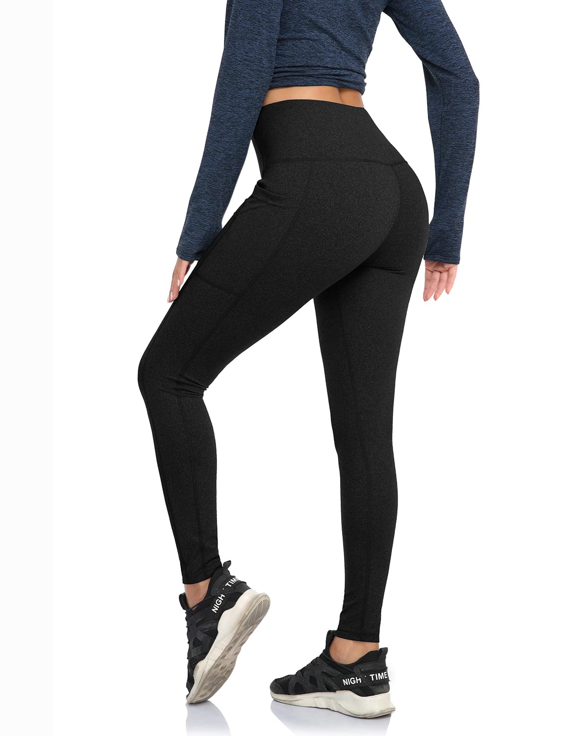Soneven Women's Winter Thermal Leggings with Pockets Fleece Lined Leggings High Waisted Warm Legging Running Hiking Black