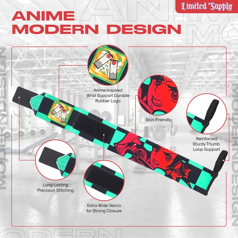 Anime Wrist Wraps 2 Pairs Bundle - 24" Lifting Straps for Men and Women - Gym Accessories Support Weightlifting, Powerlifting, Strength Training, Workout (Duo C)