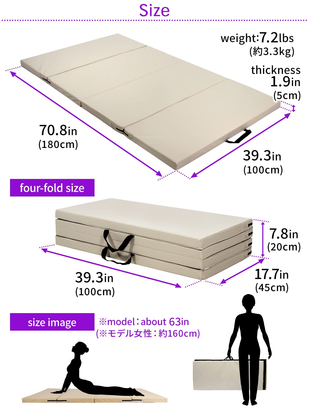 KaRaDaStyle Gymnastics Mat Folding Stretch Mats 71"x39"x2" Exercise Muscle Training Children Play Horizontal Bar Mat Yoga Sports Soundproof Home Use (Greige/4-fold)