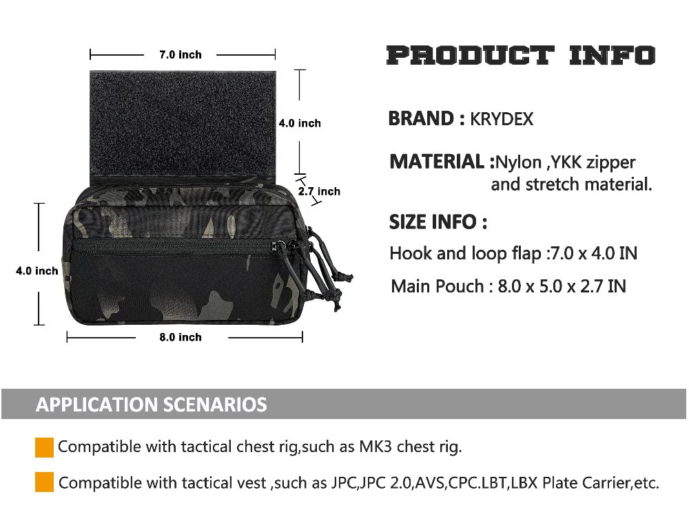 KRYDEX Tactical Drop Pouch Sub Abdominal Carrying Kit Bag Tactical Fanny Pack with Hook and Loop Panel for Tactical Vest Chest Rig (MCBK)