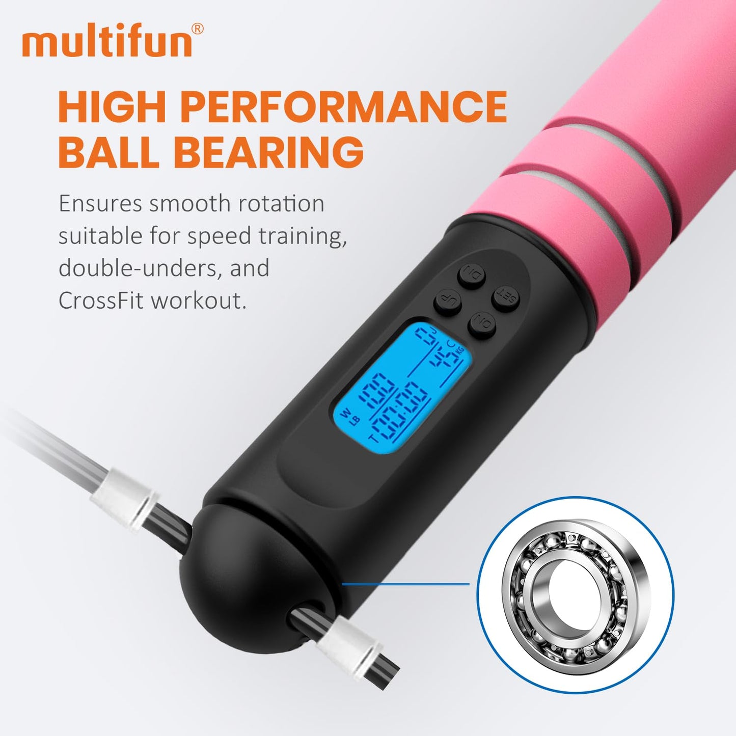 Jump Rope, multifun Speed Skipping Rope with Calorie Counter, Adjustable Digital Counting Jump Rope with Ball Bearings and Alarm Reminder for Fitness, Crossfit, Exercise, Workout, Boxing, MMA, Gym (Pink)