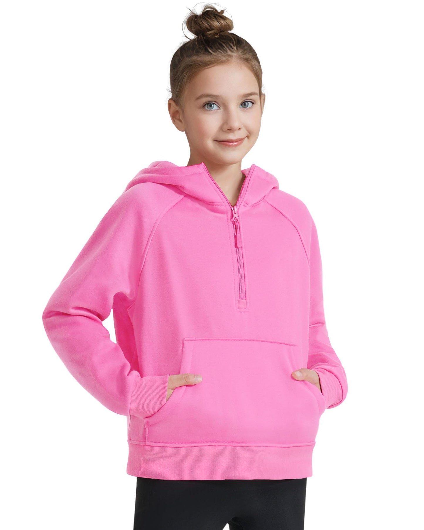 JOCMIC Hoodies for Teen Girls Fleece Sweatshirts Half Zipper Cropped Sweatshirts with Thumb Hole Preppy Winter Clothes Pink 9-10 Years