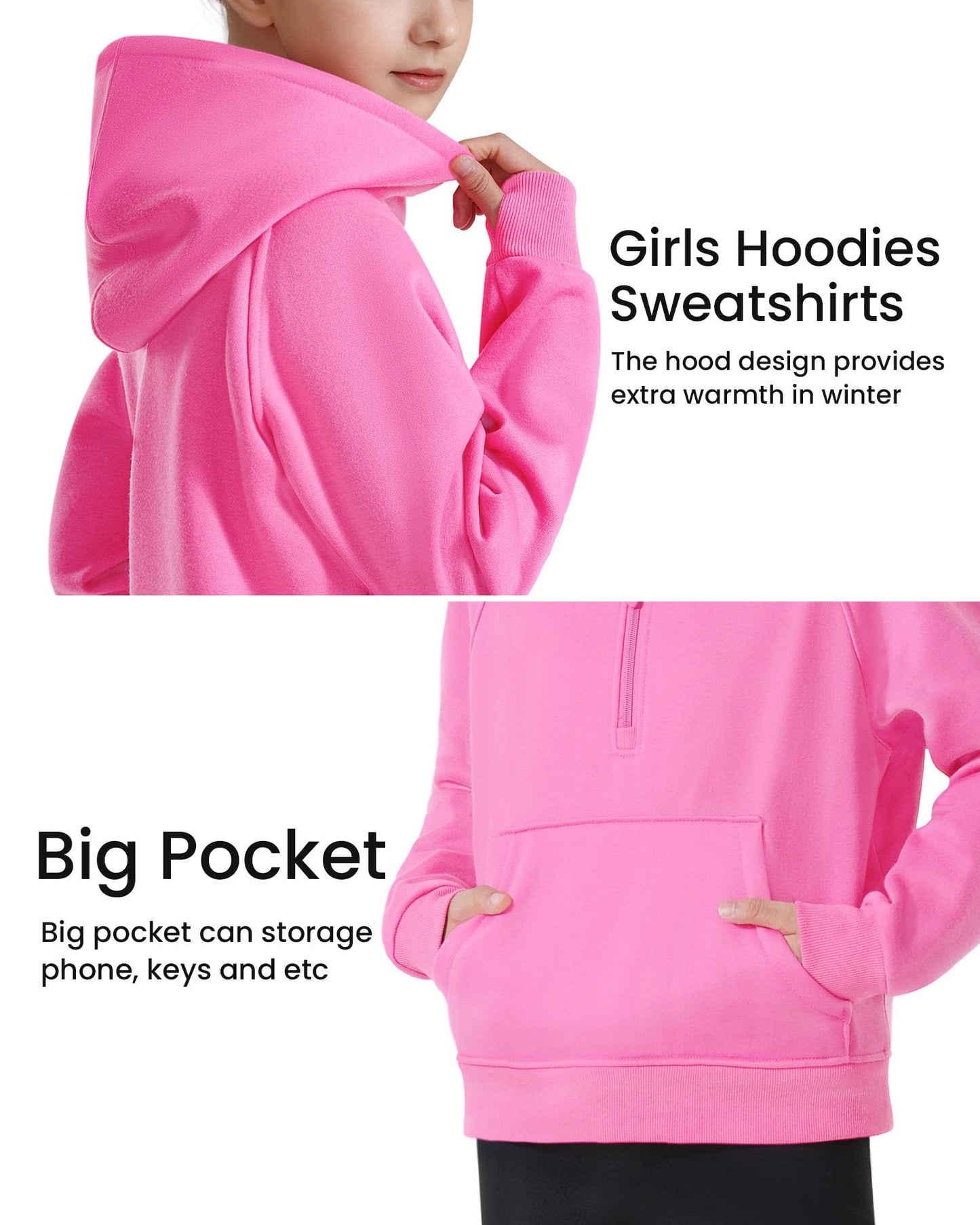 JOCMIC Hoodies for Teen Girls Fleece Sweatshirts Half Zipper Cropped Sweatshirts with Thumb Hole Preppy Winter Clothes Pink 9-10 Years