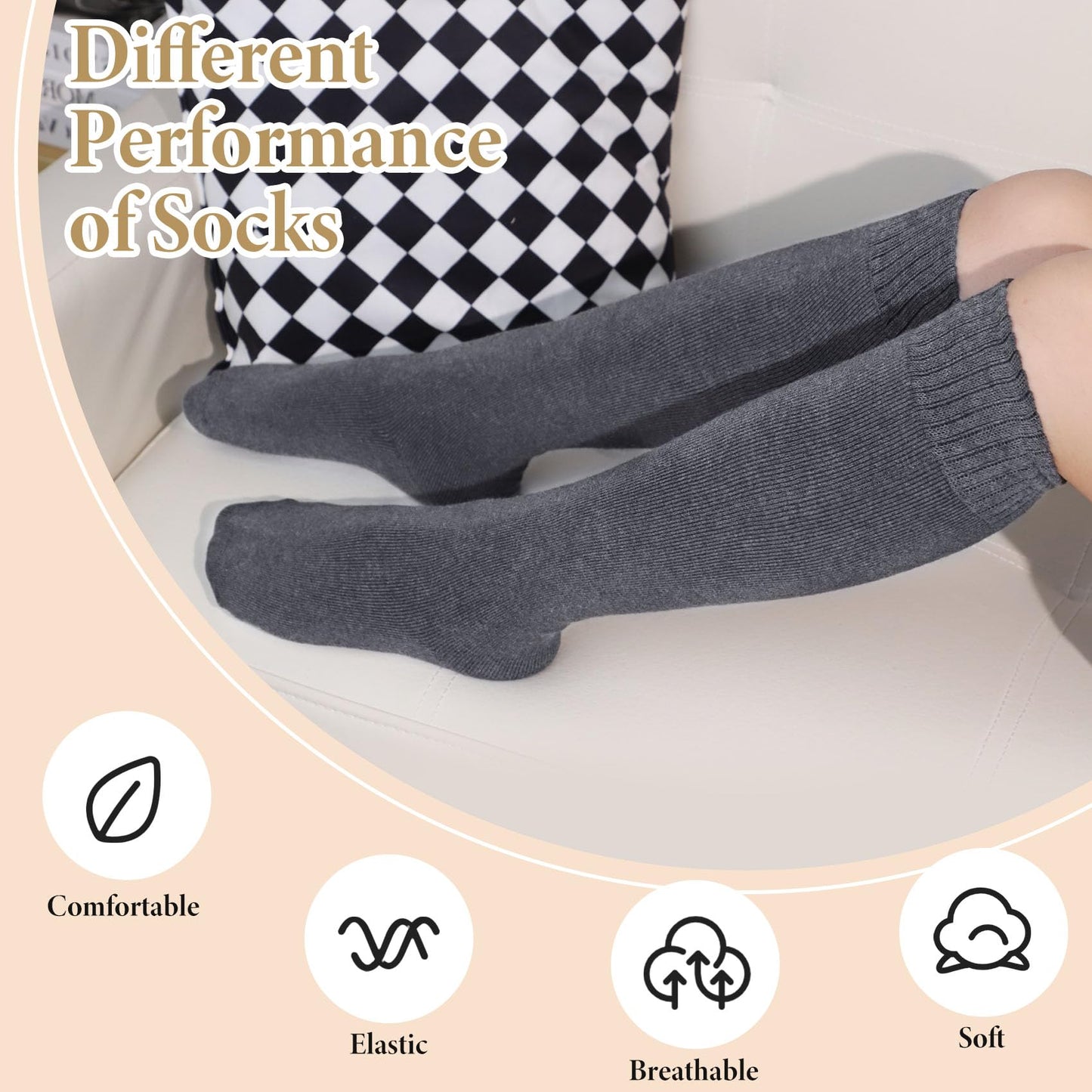 Justay 5 Pairs Womens Knee High Socks Winter Warm Tall Boot Socks Soft Thermal Knit Long Socks for Women Gifts