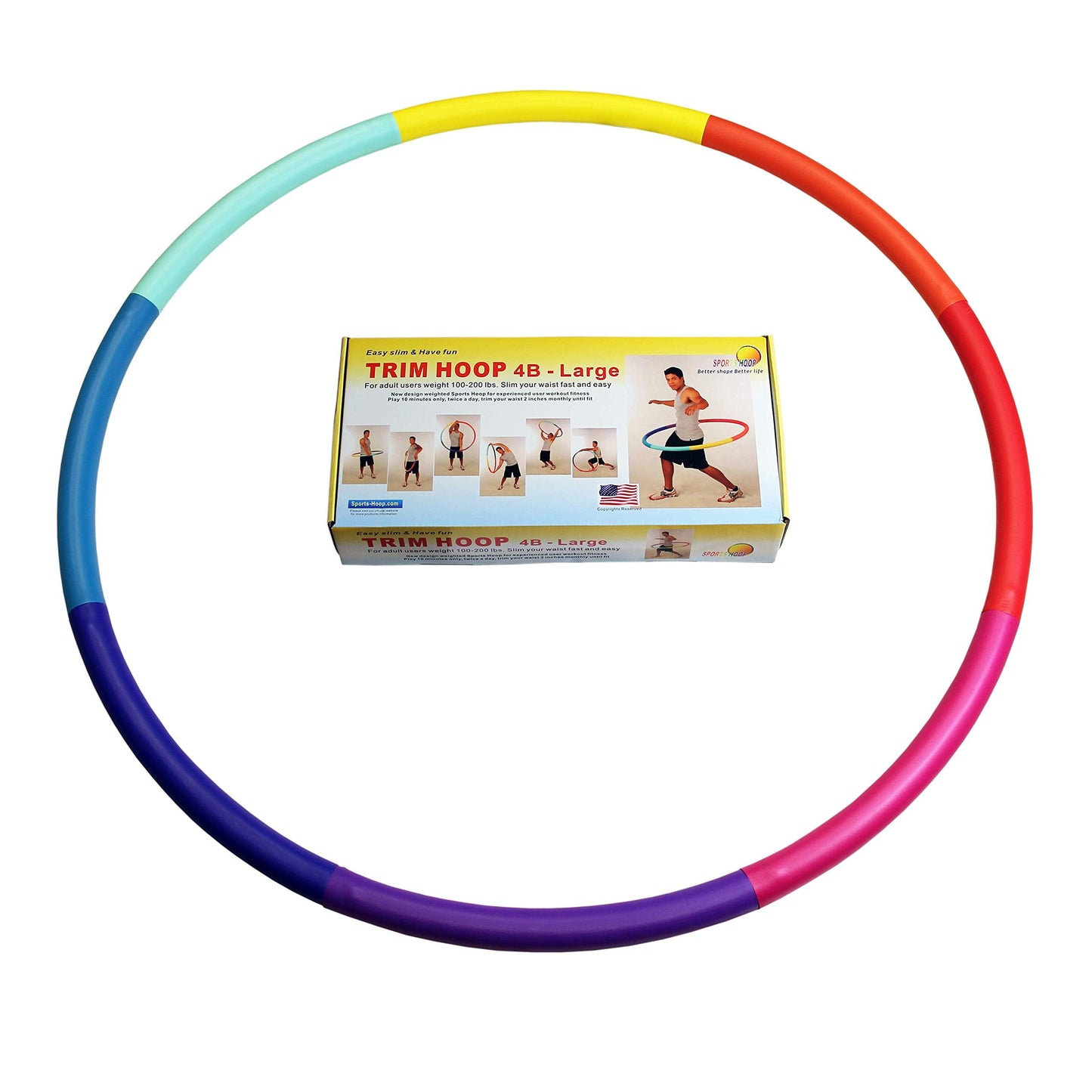 Weighted Hula Hoop, Trim Hoop 4B - 4 lb Large, Weight Loss Fitness Sports Hoop with No Wavy Ridges (Rainbow Colors)