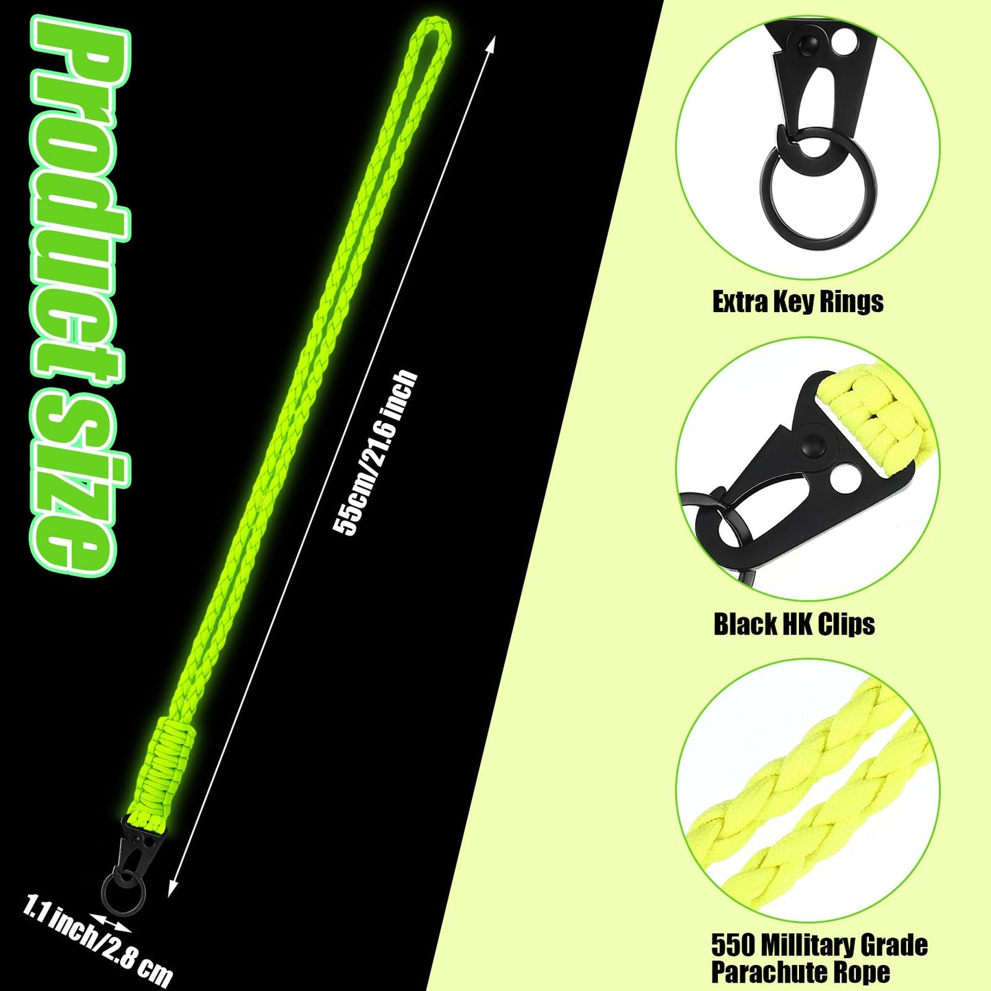 Frienda 2 Set Heavy Duty Paracord Lanyard Necklace Whistles Strap Braided 550 Keychain Lanyard for Outdoor Activities (Yellow)