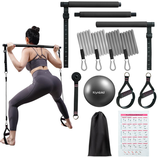 kisnbld Pilates Bar Kit with Resistance Bands, Multifunctional Pilates Equipment with Pilates Ball, 2 in 1 Handles & Door Anchor, Portable Pilates Bar for Women Home Gym Yoga Workouts