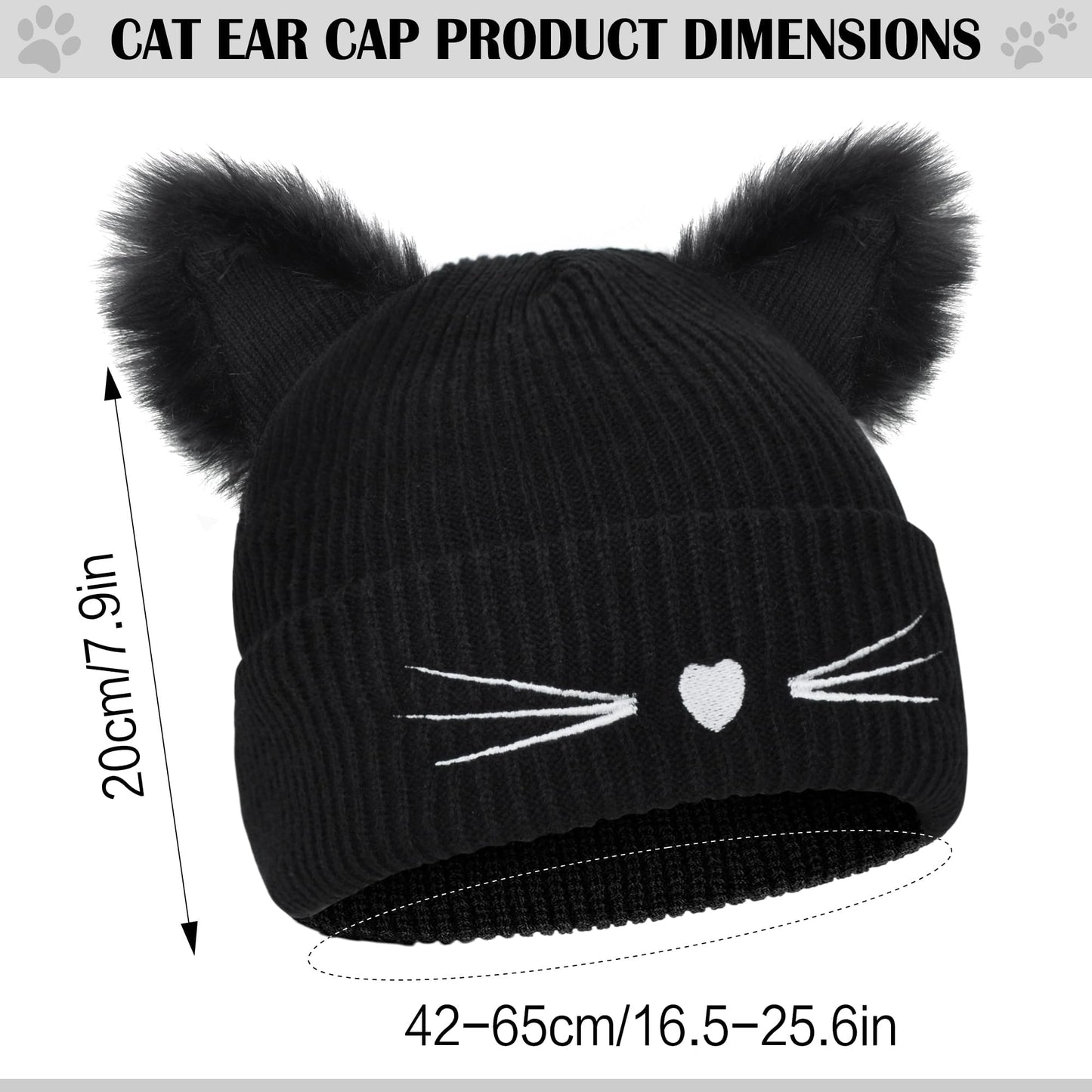 Women's Cat Beanie Crochet Hats with Ears Knitted Black Cat Hats Winter Cute Y2k Cat Ears Beanie for Girls Adults Kids