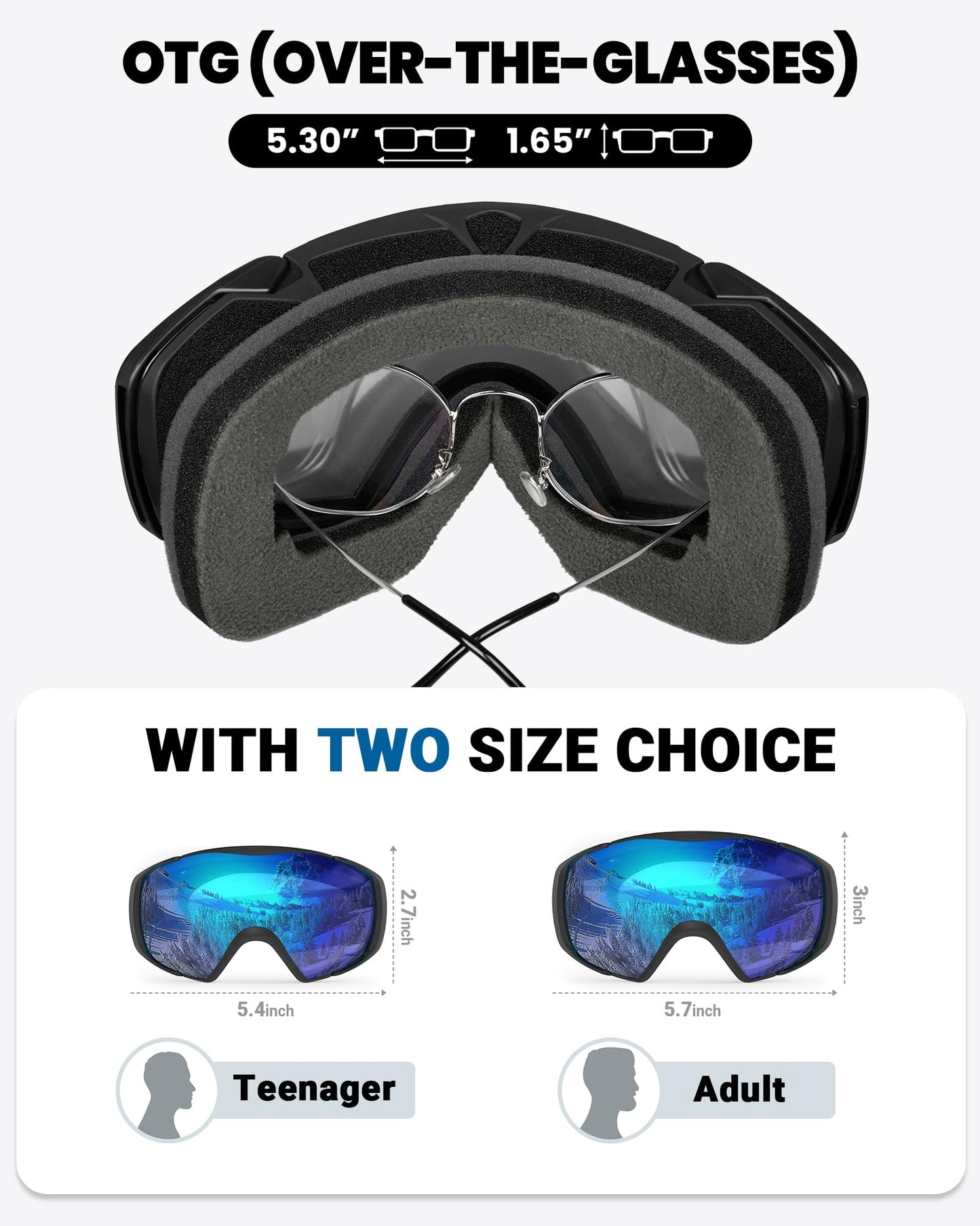 OutdoorMaster Ski Goggles with Cover Snowboard Snow Goggles OTG Anti-Fog for Youth Teenager, A06 Vlt 19.3%