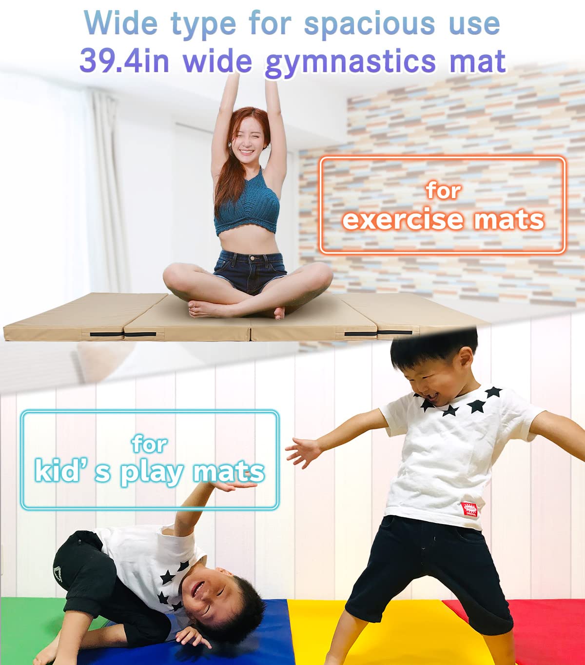 KaRaDaStyle Gymnastics Mat Folding Stretch Mats 71"x39"x2" Exercise Muscle Training Children Play Horizontal Bar Mat Yoga Sports Soundproof Home Use (Greige/4-fold)
