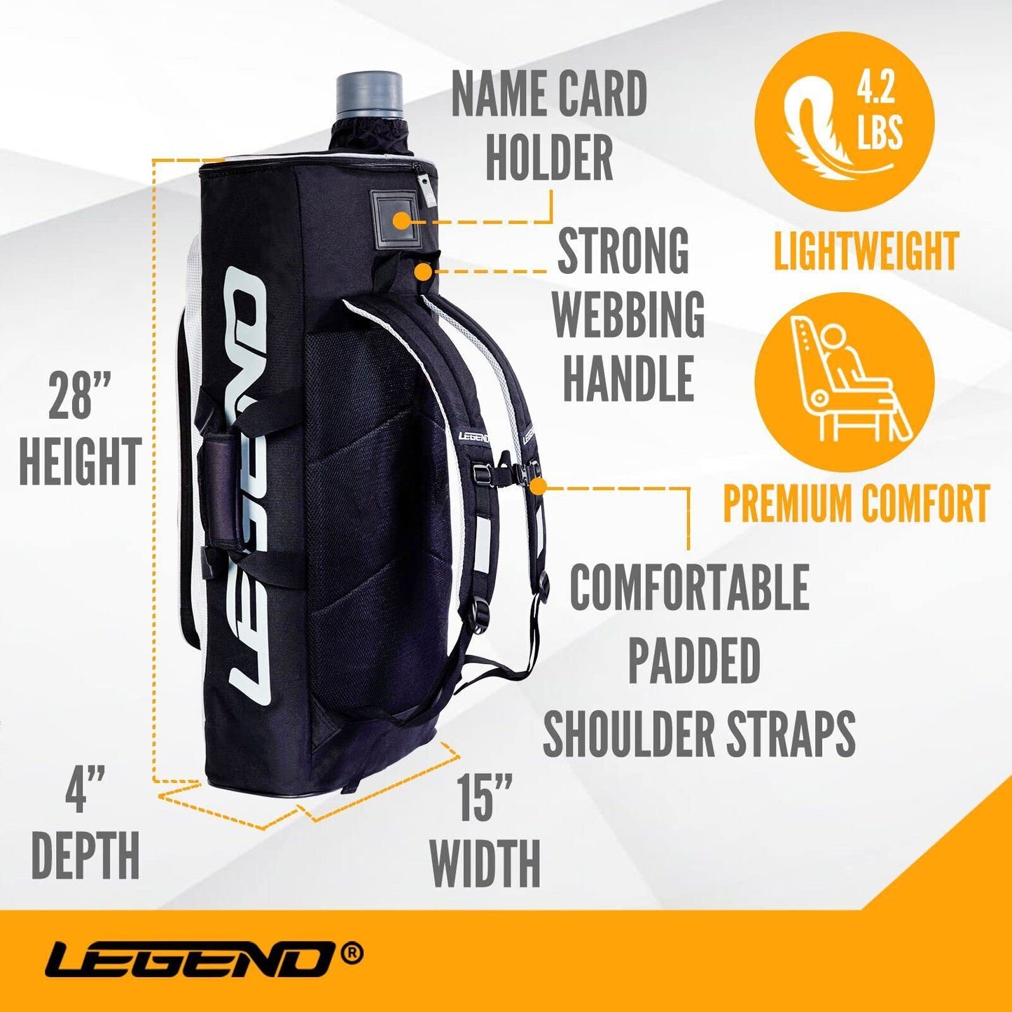 Legend - XT720 Recurve Bow Case (Grey) | Backpack Style Bag with Heavy Duty Foam Padding for Portable Protection of Recurve Bows & Risers up to 27" | Telescopic Arrow Tube Extends Up to 35"