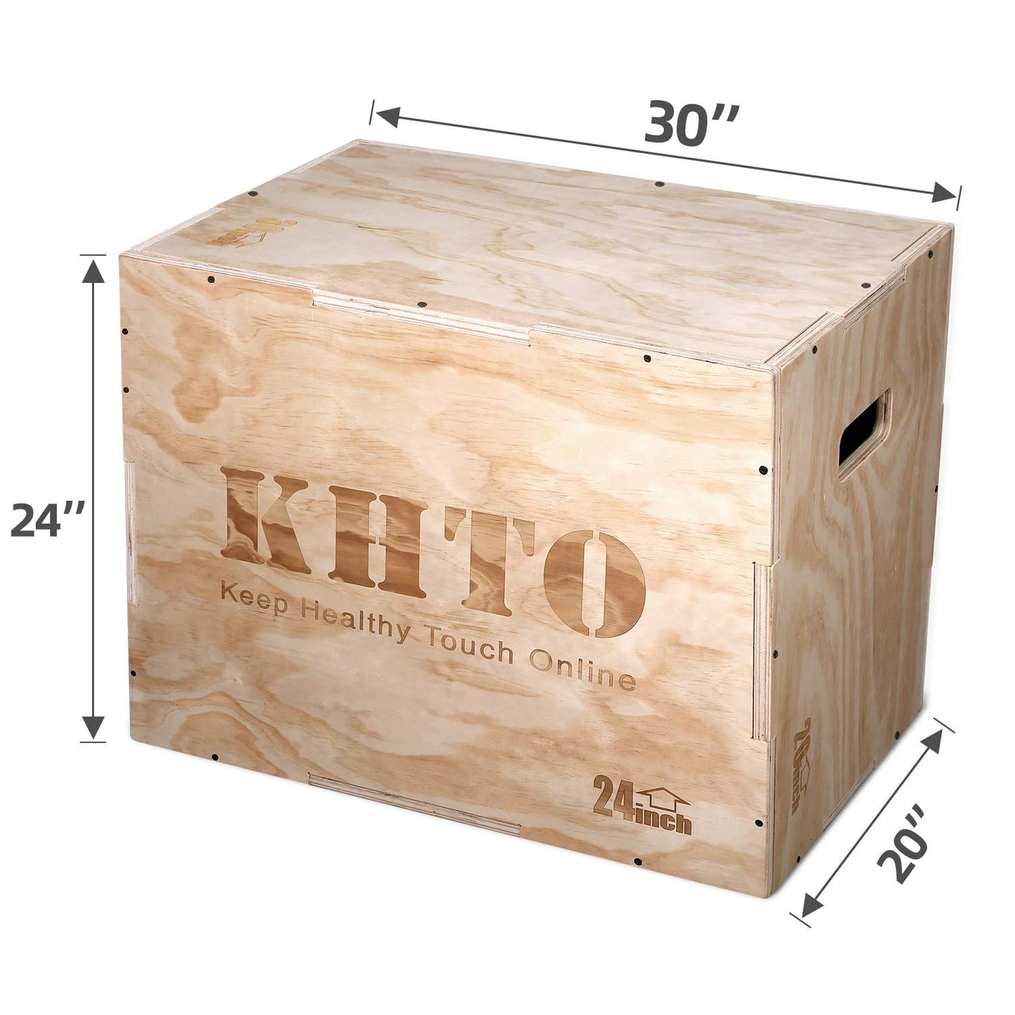 KHTO FITNESS Wood Plyometric Jump Box- 3-in-1 Wood Plyo Box for Exercise Training and Conditioning- Pre-drilled for Easy Assembling (30" x 24" x 20")