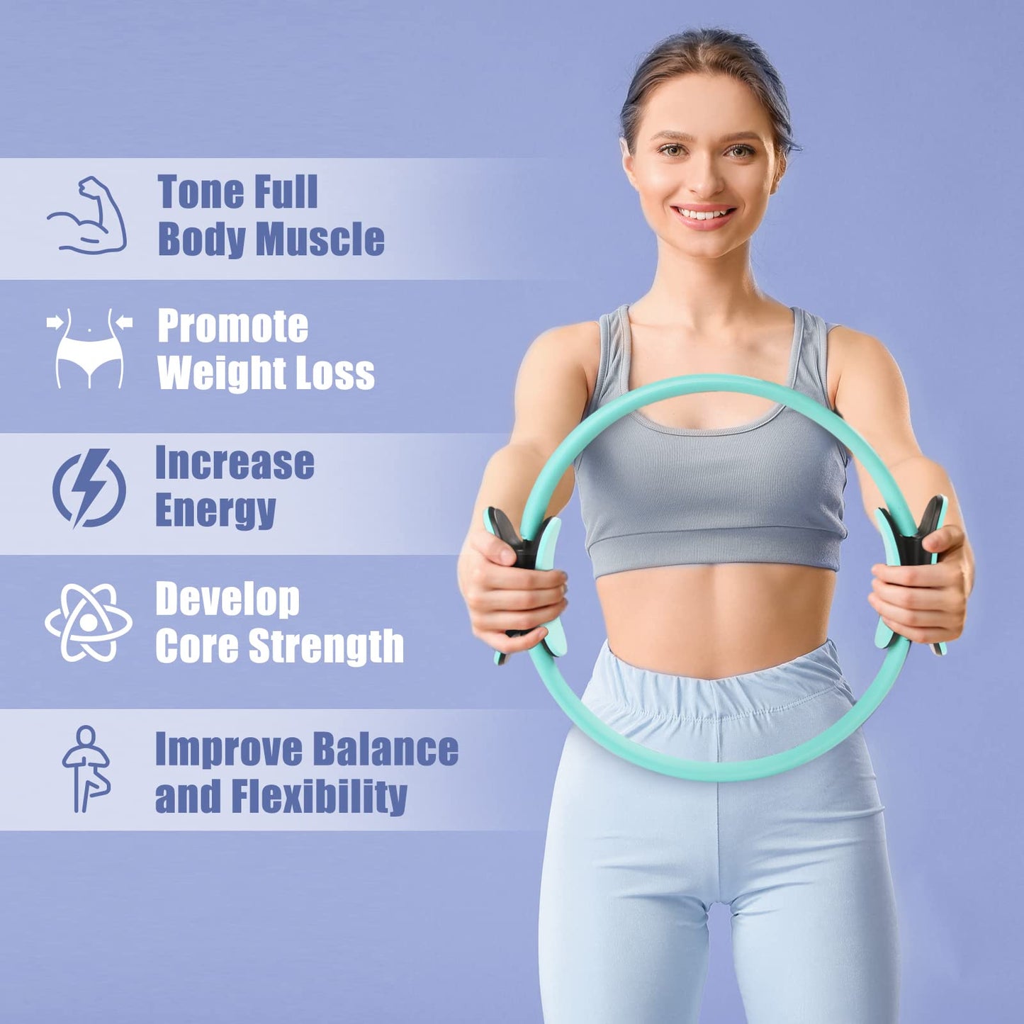 RitFit Pilates Ring Circle- 14 Inch Magic Fitness Circle for Toning Inner & Outer Thighs, Bonus Workout Guide Included (Cyan)