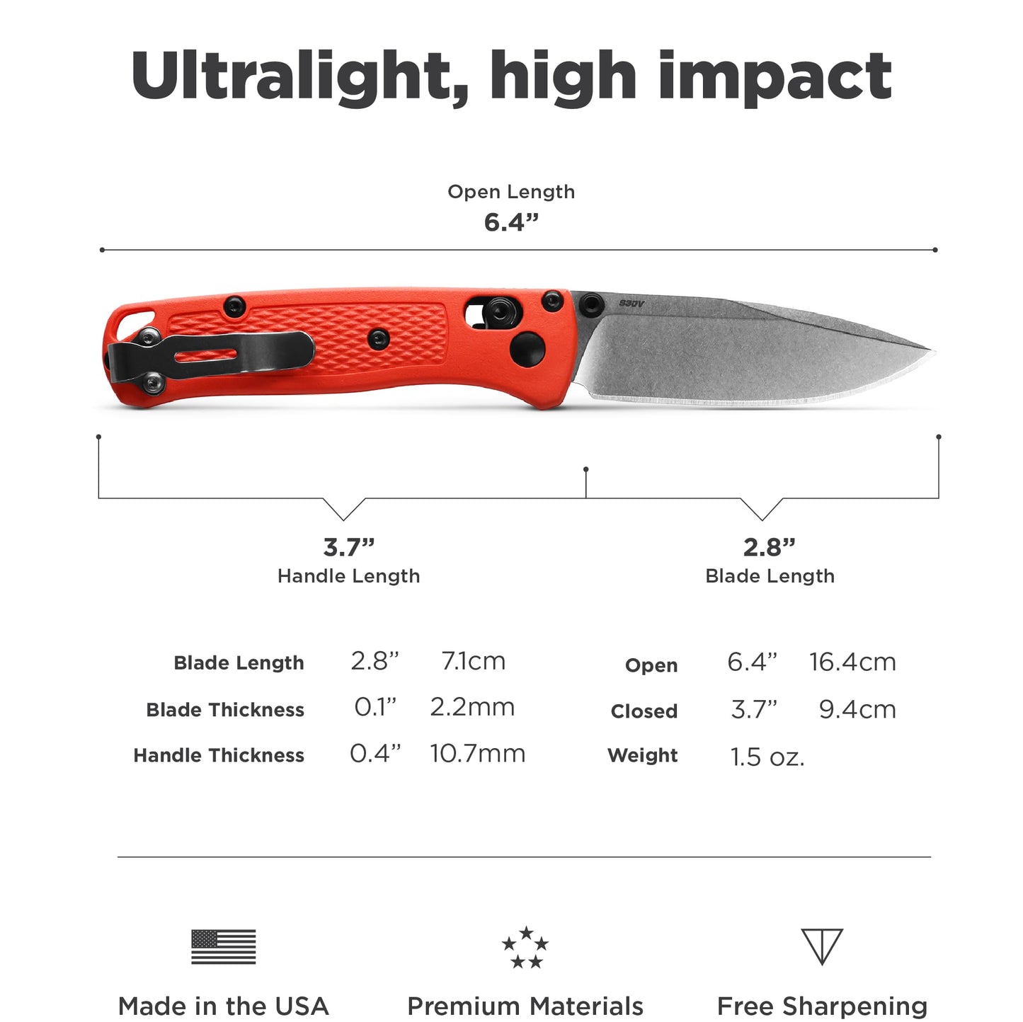 Benchmade - Mini Bugout 533 Folding Knife with Mesa Red Grivory Handle (533-04)