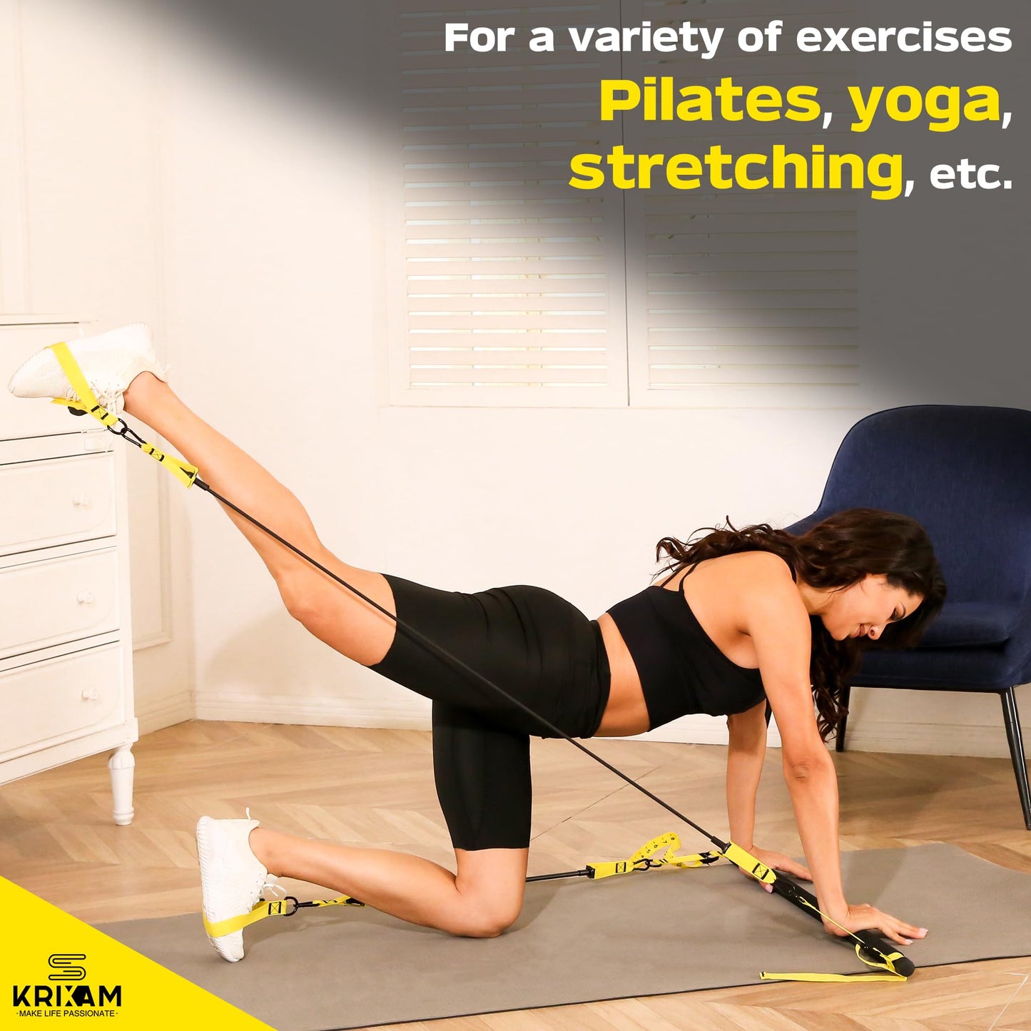 KRIXAM Pilates Bar Kit with Resistance Bands, Resistance Bands Set with Bar, Portable Pilates Equipment for Workout Home Gym (180LBS(YLW))