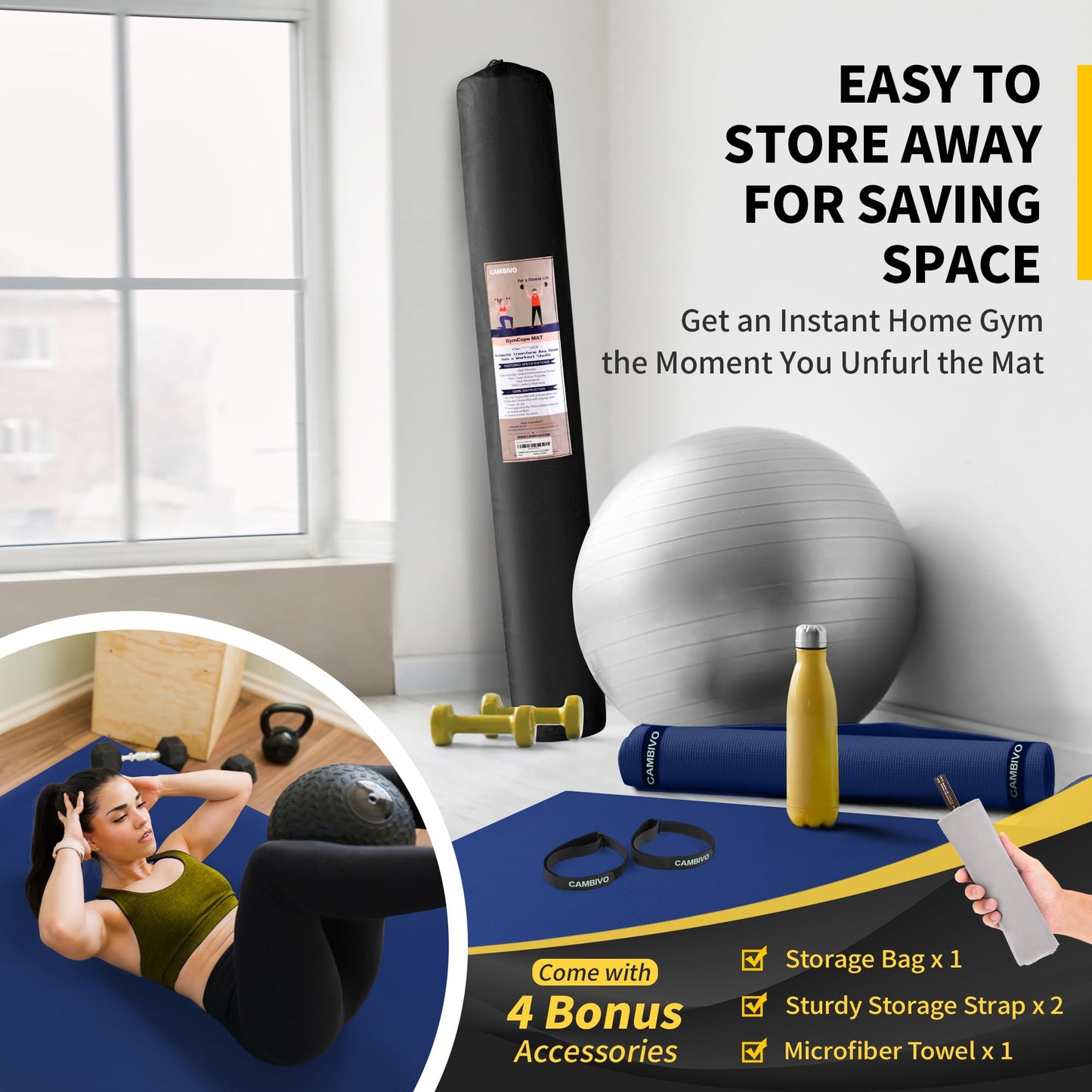 CAMBIVO Large Exercise Mats for Home Workout, 6' x 4' x 7 mm Extra Thick Workout Mats for Home Gym, Gym Mats for Jump Rope, Weights, Cardio, Fitness, Shoe-Friendly (Blue)
