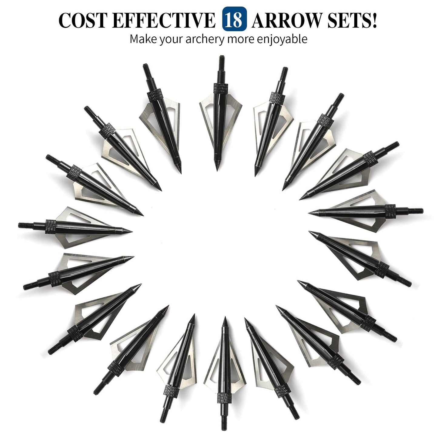 Aiskaer 18 Pack Hunting Broadheads, 125 Grain Arrow Heads Hunting, 3 Blades Archery Broadheads Archery Arrows Hunting Points Metal Tips for Compound Bow and Traditional Bow